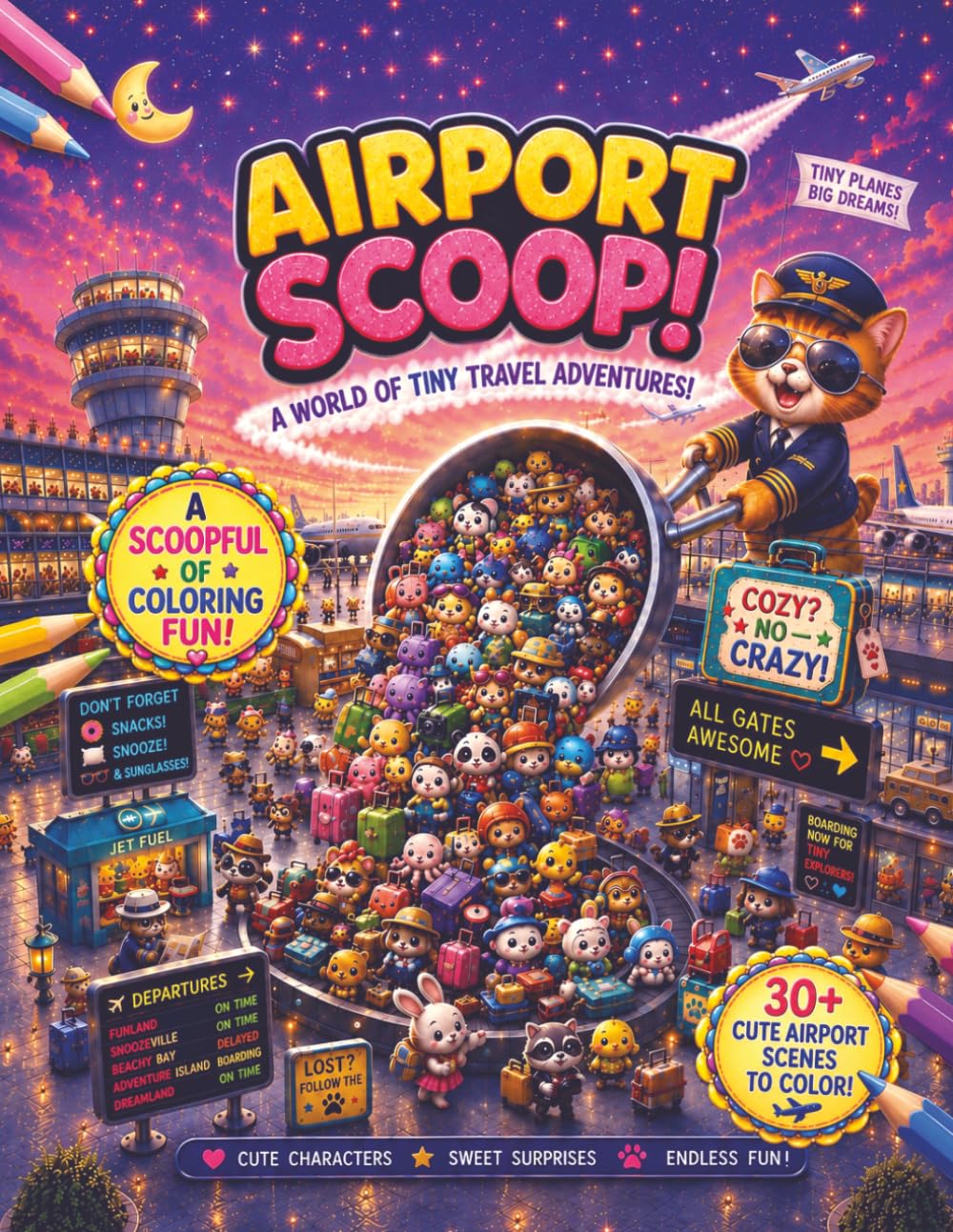 Airport Scoop! A World of Tiny Adventures: 30+ Travel Coloring Scenes Packed with Adorable Details, Hidden Surprises & Crazy Scoop Fun for Ages 8+ ... Series of Coloring Books. 'Crazy Not Cozy'!)