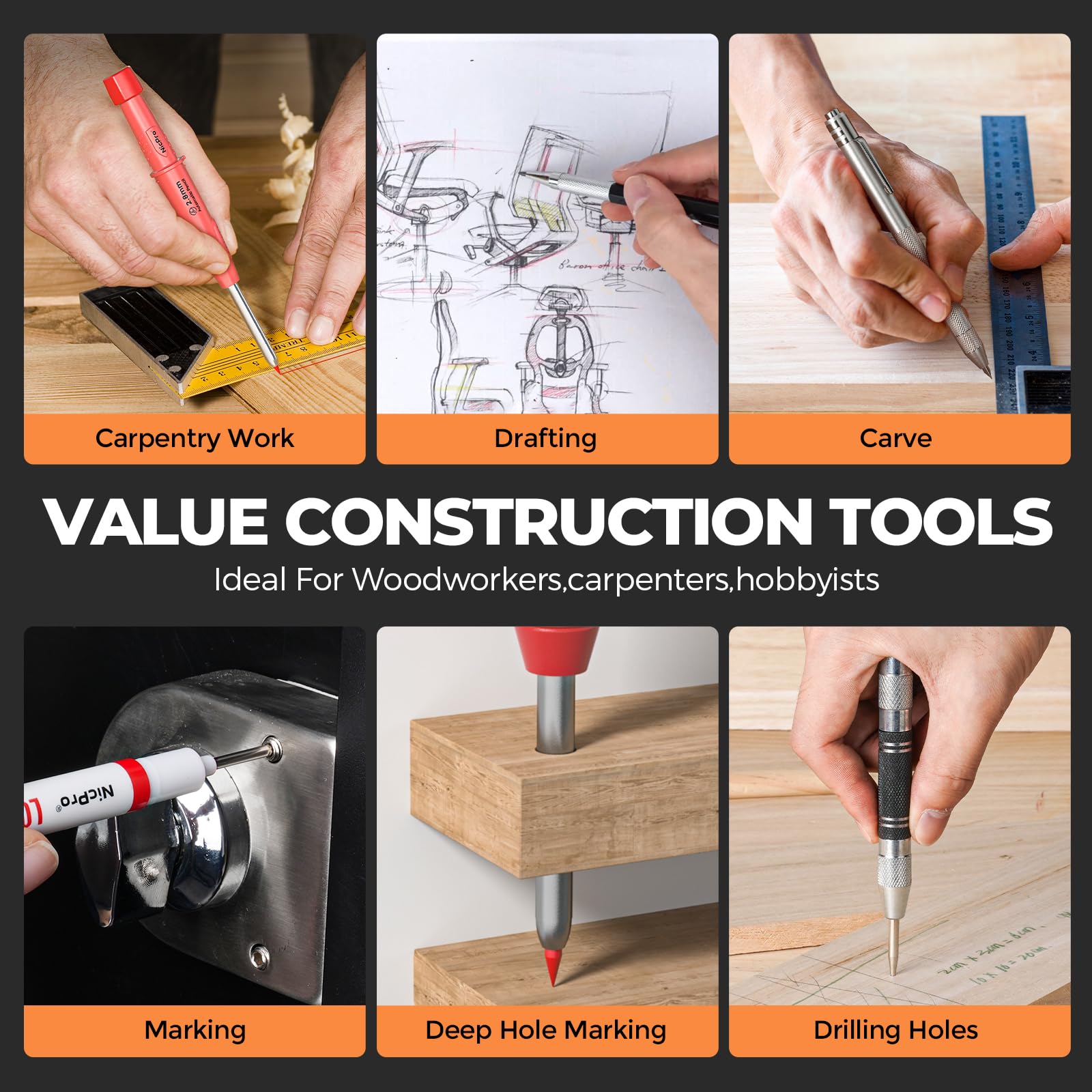 Nicpro Carpenter Pencil Set - 38 Tools for Woodworking -6