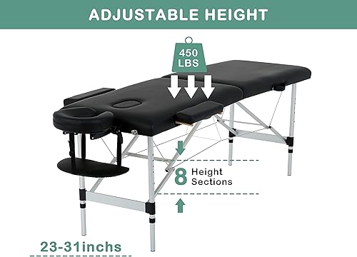 Miniatura 5 de Mesas de masaje portátiles de 73 pulgadas, mesa de tatuaje de aluminio de altura ajustable, cama de spa portátil de 3 mesas quiroprácticas plegables