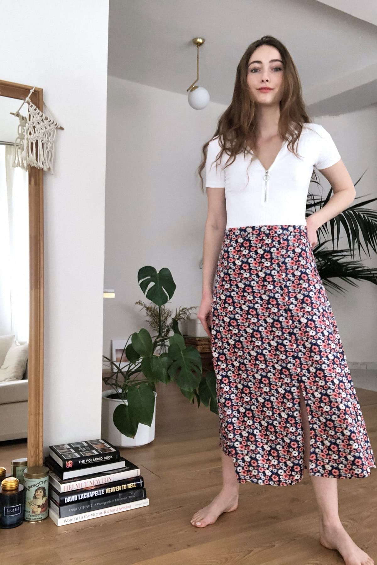 Trendyol Women's Black floral Patterned teardinner Skirt, 40