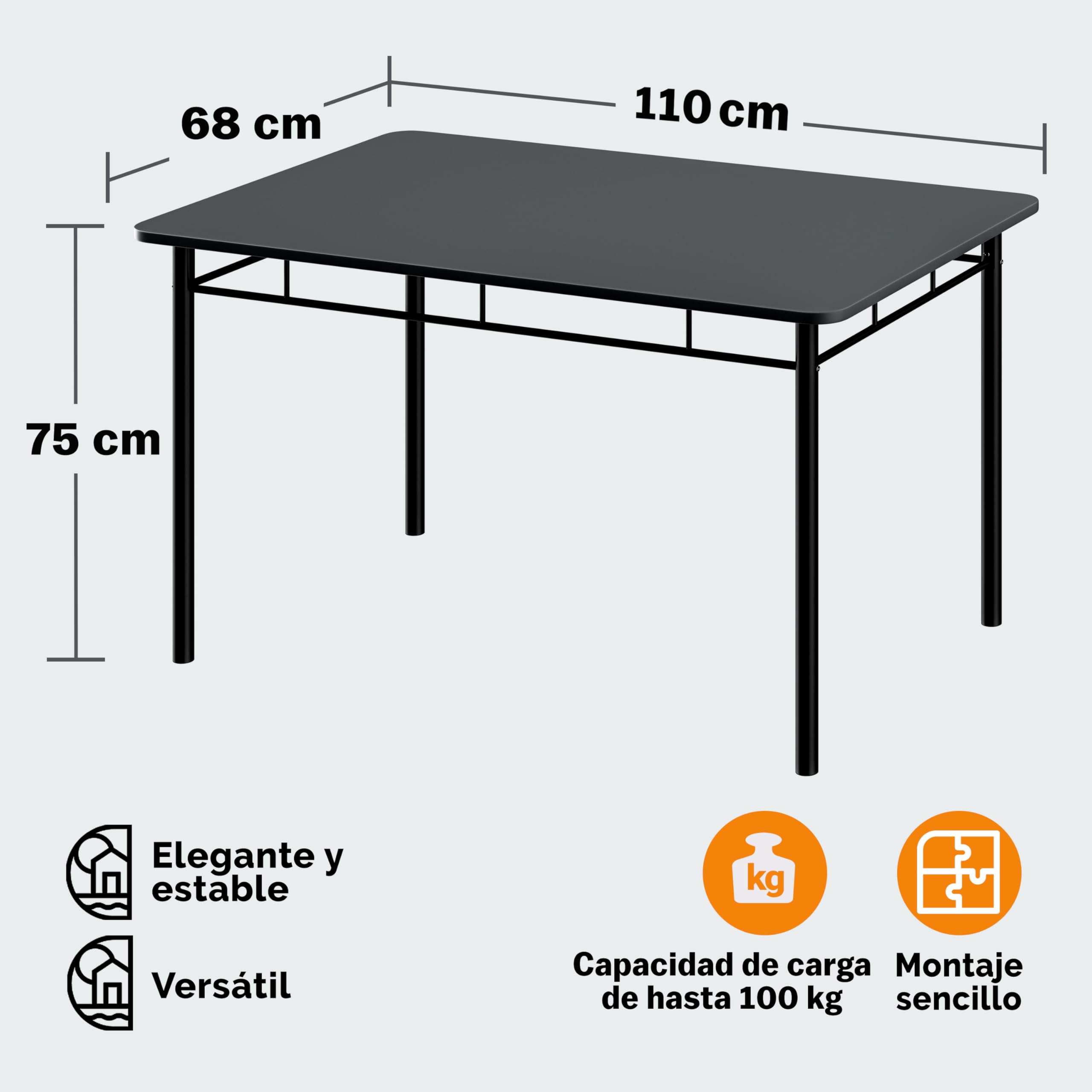CASARIA® Juego de Mesa y Sillas Comedor Completo, Set de Muebles de Cocina, 110x70cm, Conjunto para 4 Personas, Salon, Moderno, Madera 5 Pzs., Rectangular, Ahorra Espacio Compacto, Capacidad 125KG
