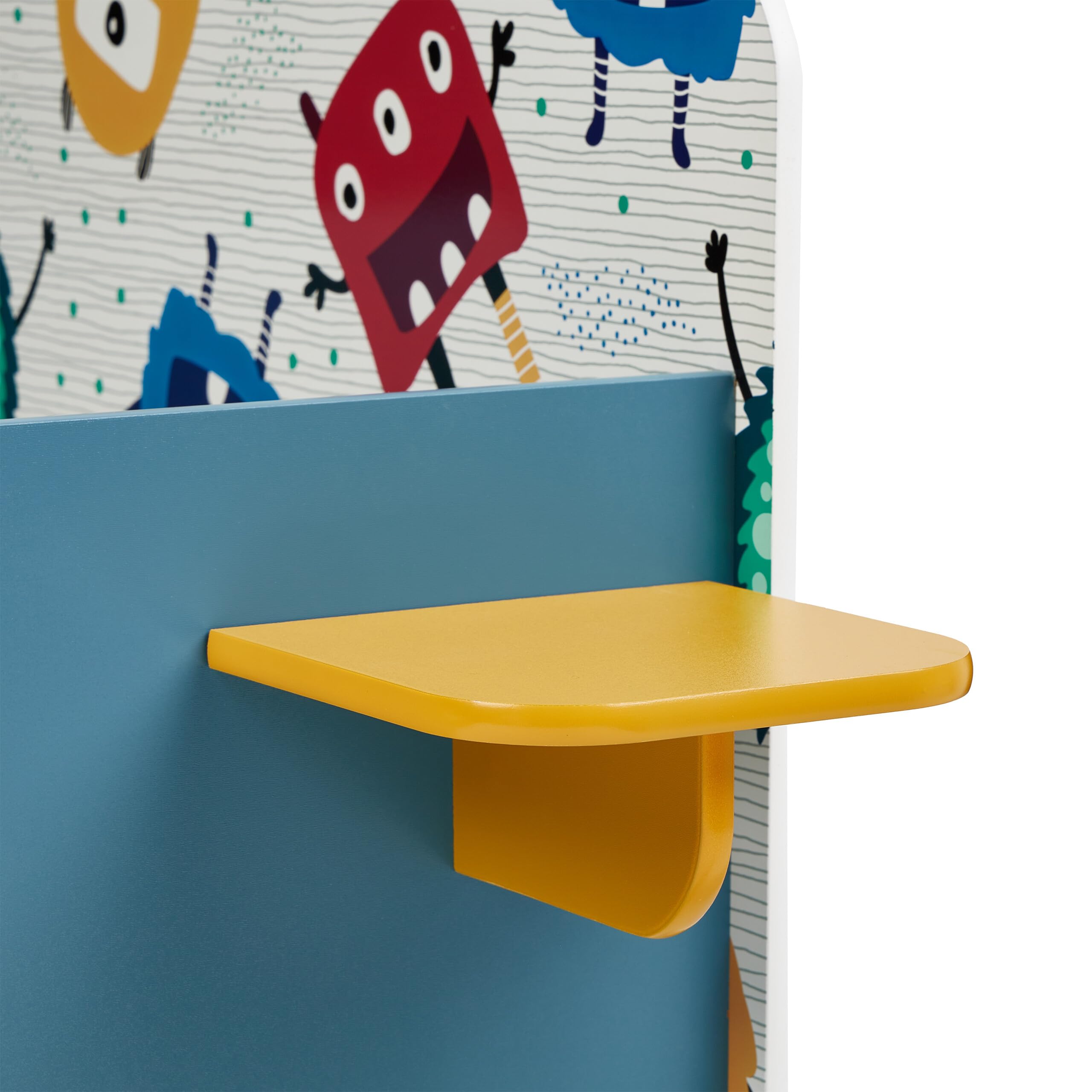 Relaxdays Letto per Bambini, Sponde Anticaduta, Rete a Doghe Rigide con Motivo Mostri, HLP 60 x 94 x 143 cm, Bianco Blu