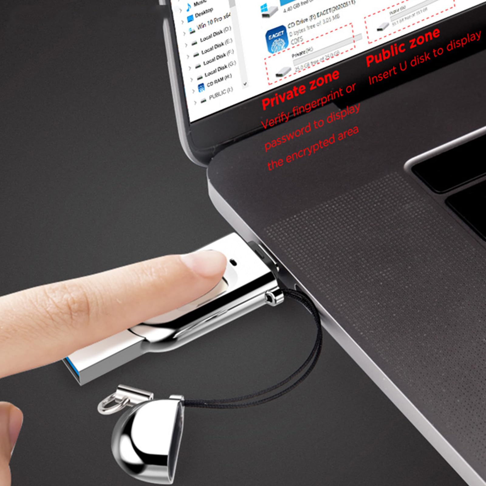 Chiavetta di crittografia dati USB 3.0 portatile di tipo C con password per impronte digitali 64 GB 128 GB 256 GB,64GB