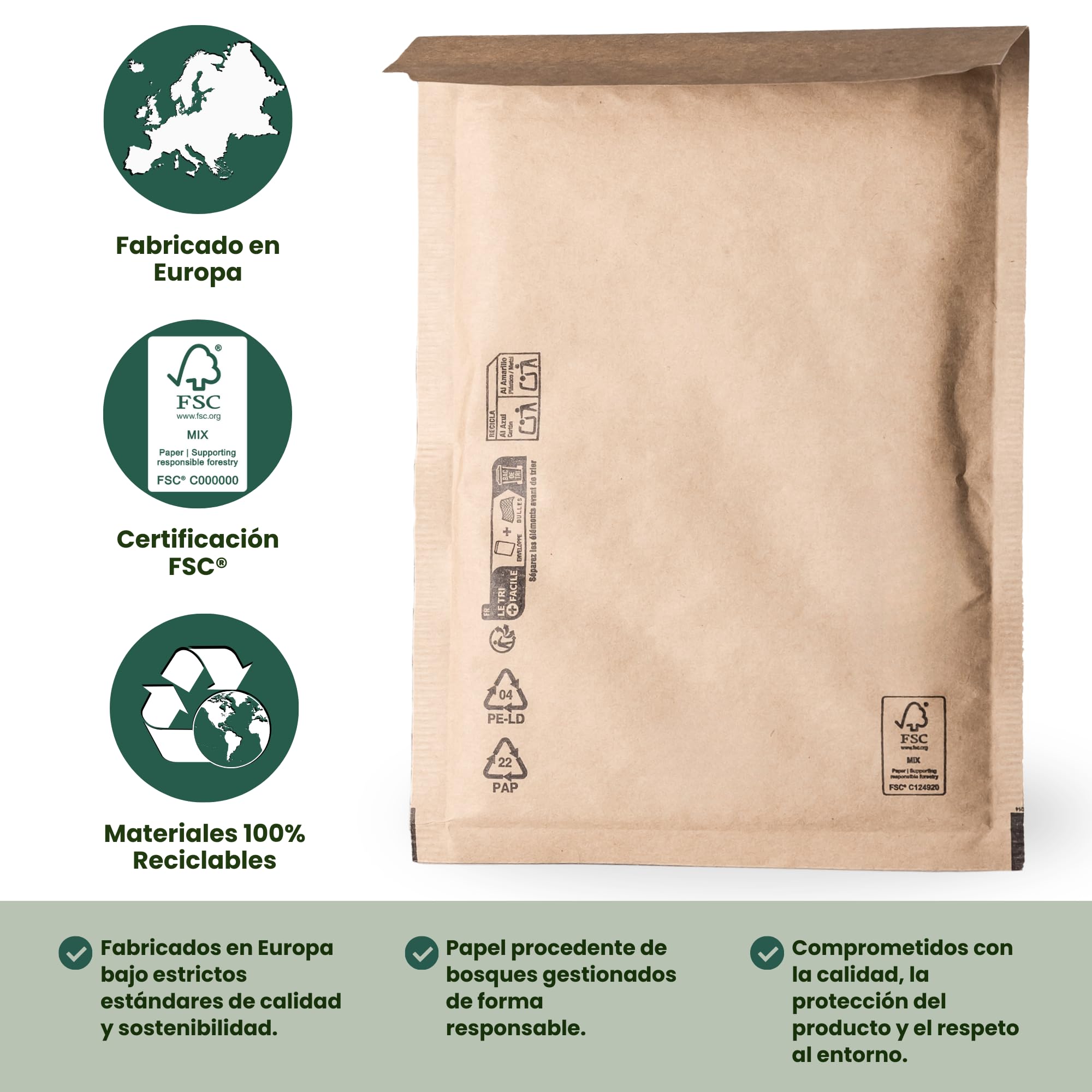 Pack de 20 Sobres Acolchados 250 x 350 mm de Papel Kraft con Burbuja Interior Antigolpes y Antimanipulación para Envíos y Paquetería Resistente y Autoadhesivo Fabricado en Europa | HRoja