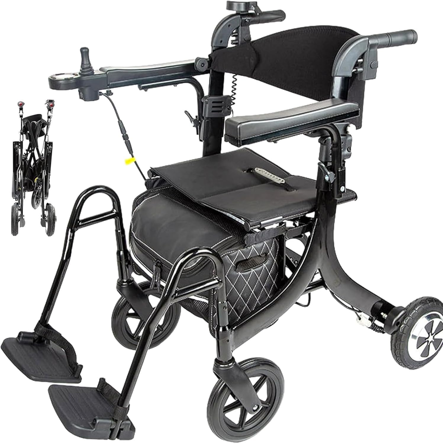 Andador con Ruedas 5 en 1 para Personas Mayores, Andador con Ruedas eléctrico Plegable, Carrito con Asiento, Andador médico portátil, Silla de Ruedas eléctrica, Ayuda para Caminar con Ruedas