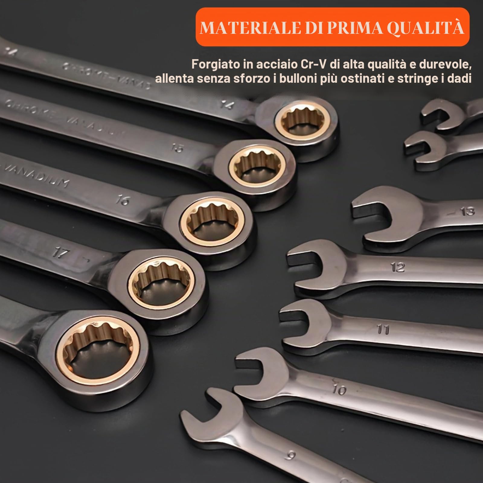 Set di 12 chiavi a cricchetto con 72 denti, 8-19mm, chiavi a cricchetto metriche con testa fissa, set di chiavi a cricchetto in acciaio Cr-V, strumento professionale per auto e casa