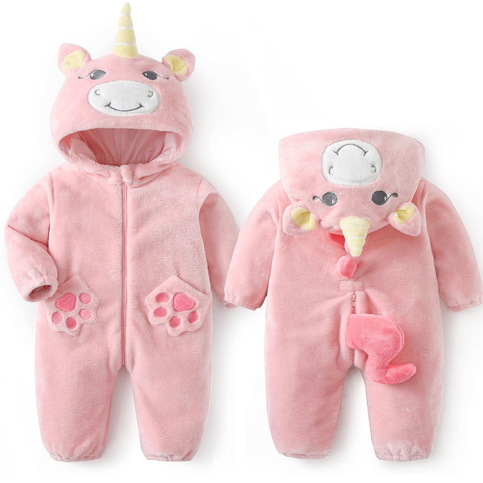LOLANTA Unisex Baby Regenbogen Einhorn Dinosaurier Drachen Kostüm, Kleinkind Plüsch Einteiler mit Kapuze Tier Strampler