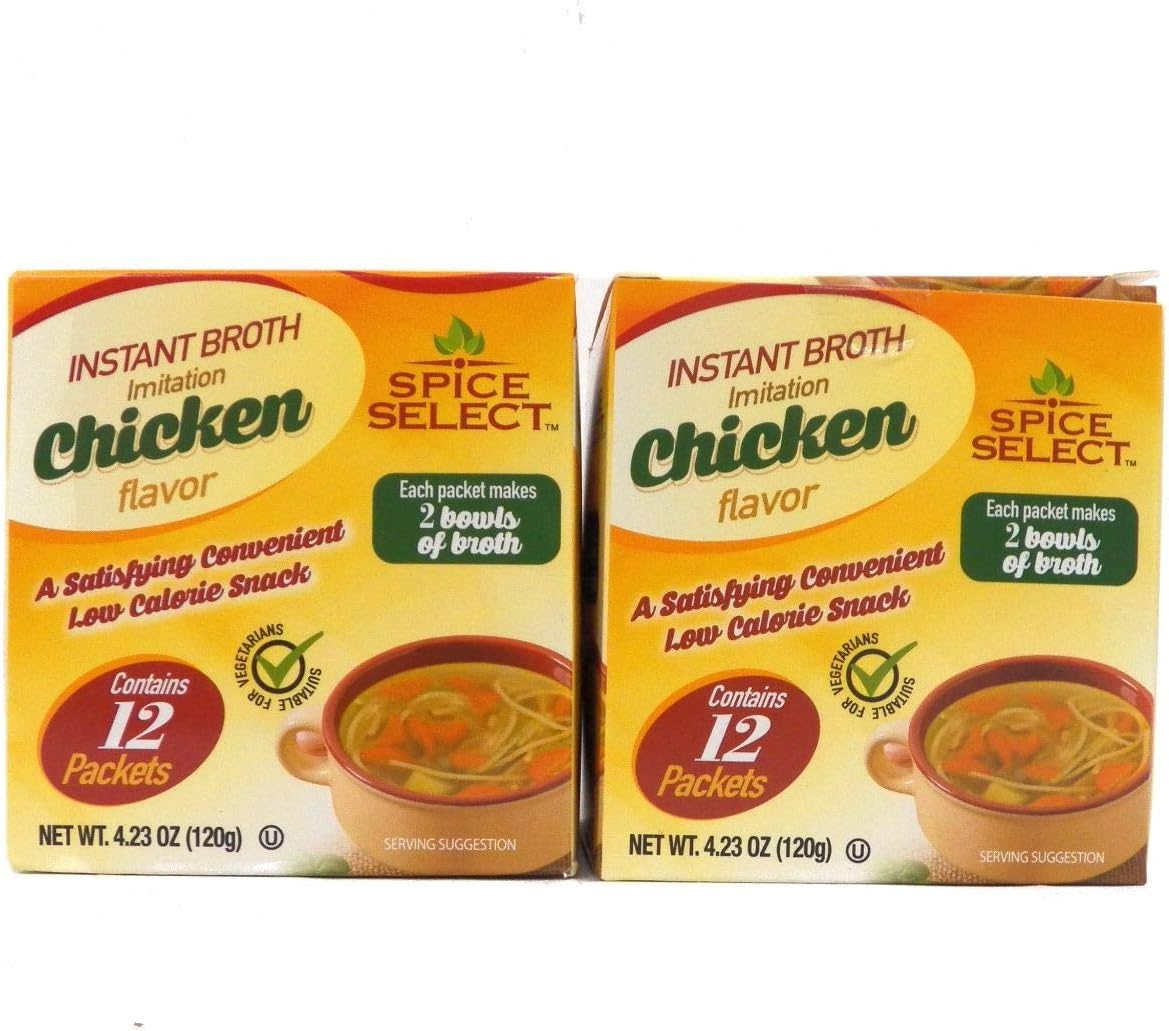 Spice Select Instant Broth Imitation Chicken Flavor (2 boxes of 12 Packets)
