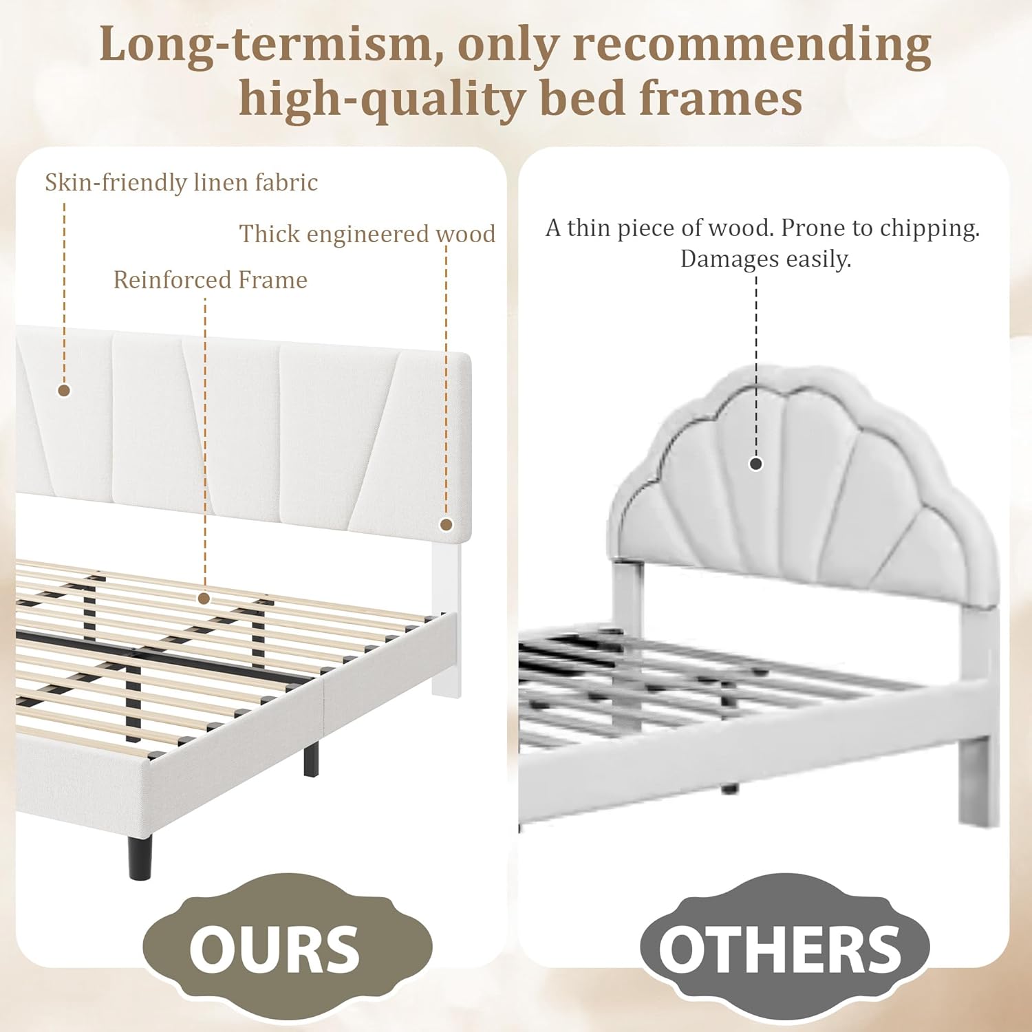 GarveeHome King Size Bed Frame with Adjustable Headboard, Linen Upholstered King Platform Bedframe with Strong Wooden Slats, Mattress Foundation, No Box Spring Needed, Easy Assembly