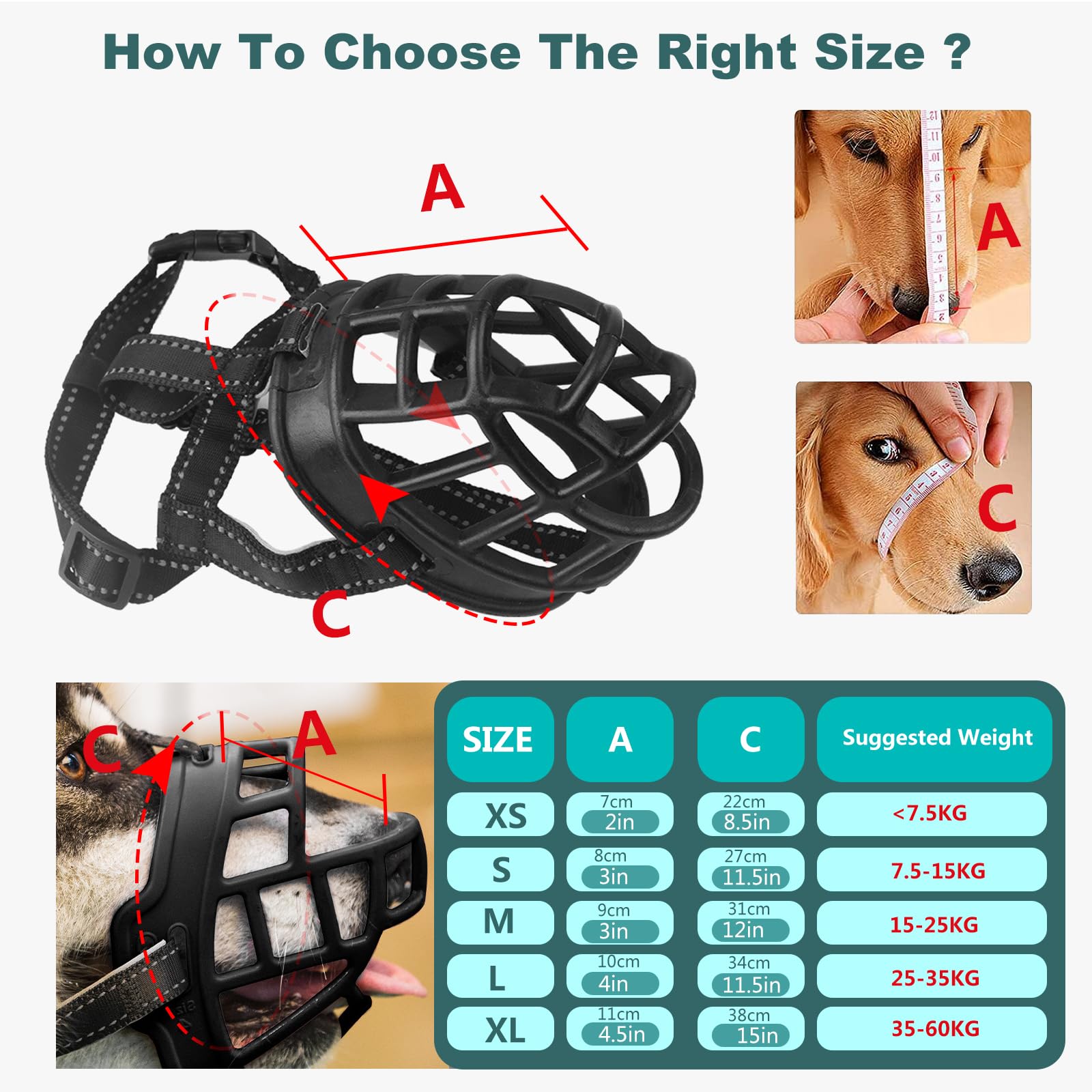 PETCUTE Bozal para Perro Bozal Perro PequeñO Medianos Grandes Anti Ingestas Previene Mordidas para Que No Coma Correa Tirones Ajustable