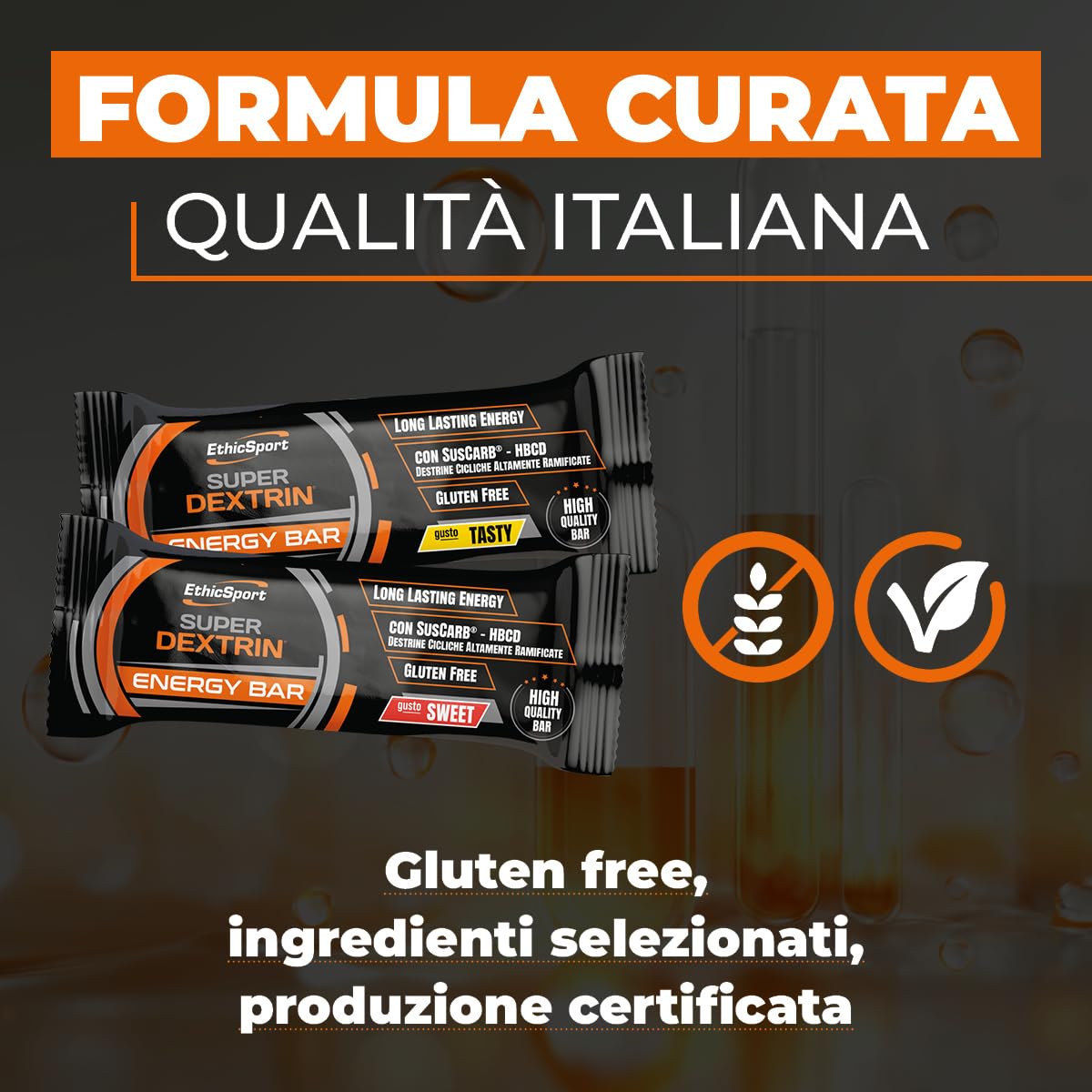 Super Dextrin Energy Bar EthicSport – Barretta energetica con carboidrati a rilascio prolungato e ciclodestrine ramificate SusCarb – Gluten free – 21 barrette da 45 g – gusti Sweet (dolce)