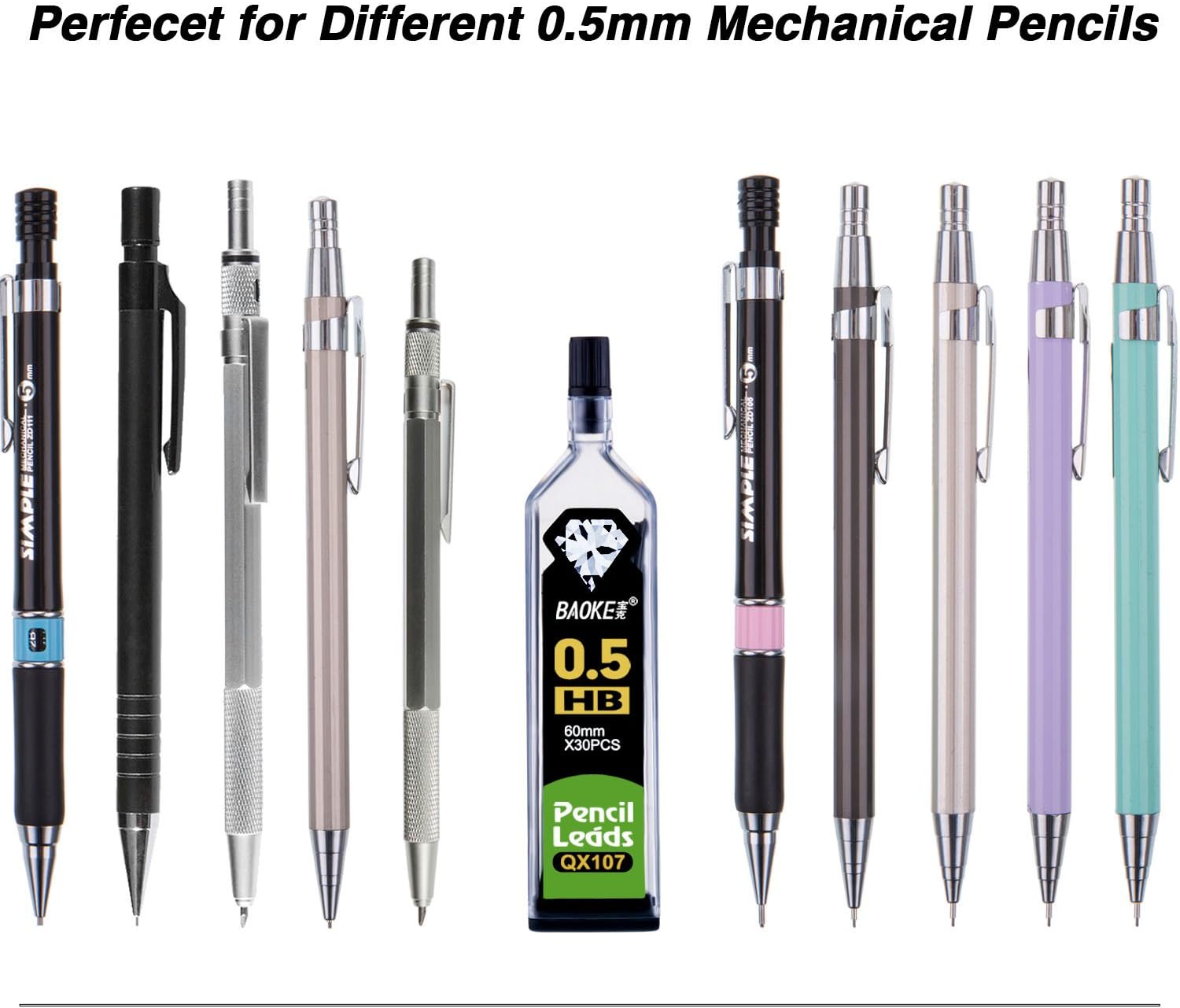 180 Pack 0.5 Pencil Refill Mechanical Pencil Refill 0.5 mm HB Mechanical Pencils Break Resistant Mechanical Pencil Refills, 30 Per Tube, Pack of 6