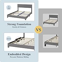 Vista 6 de Base de cama Allewie de tamaño matrimonial con cabecera ajustable, cama tapizada con plataforma y listones de madera, base de colchón resistente,