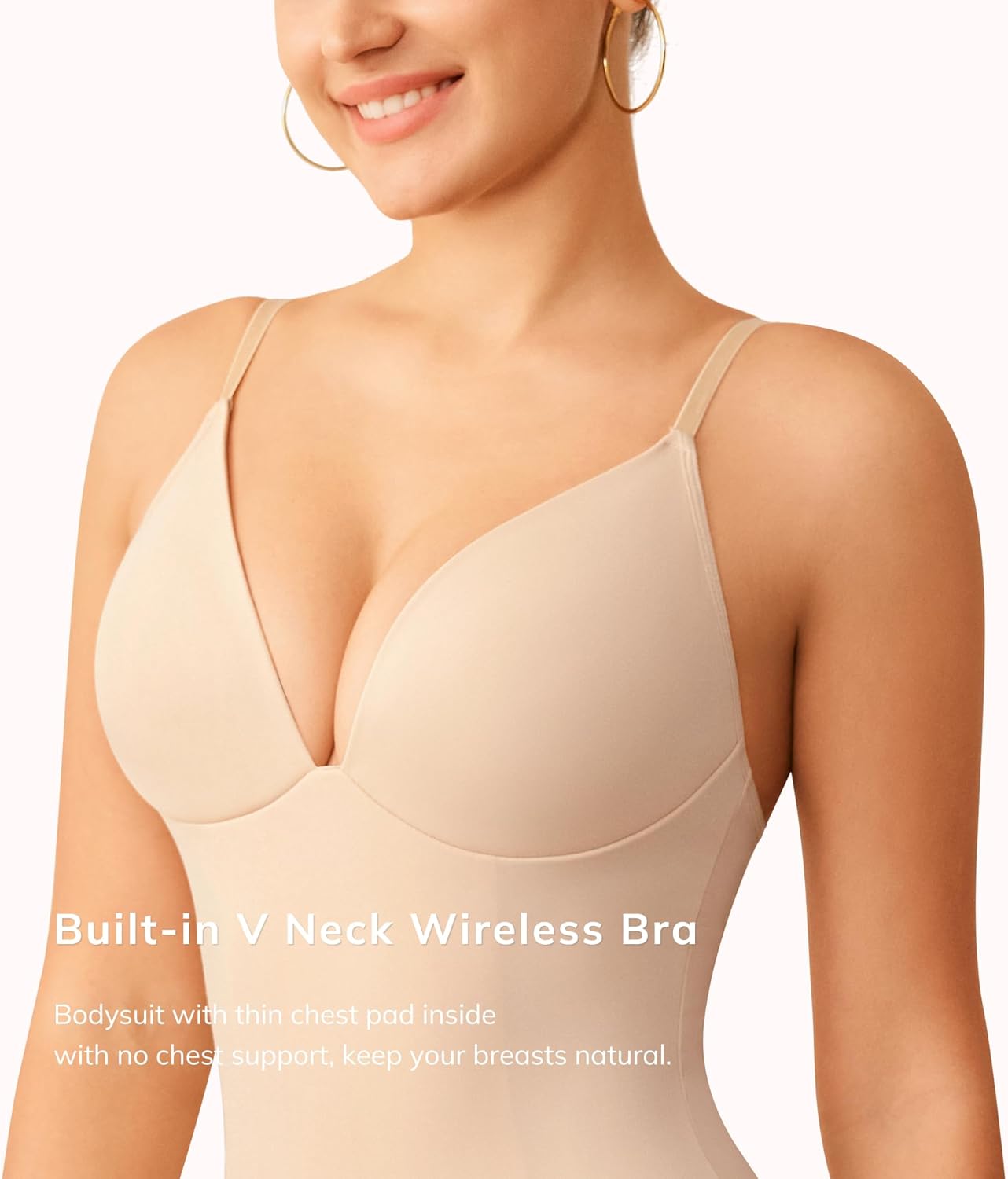 LODAY Shapewear Bodysuits for Women Deep V Neck Body Suit with Built in Bra - Image 2