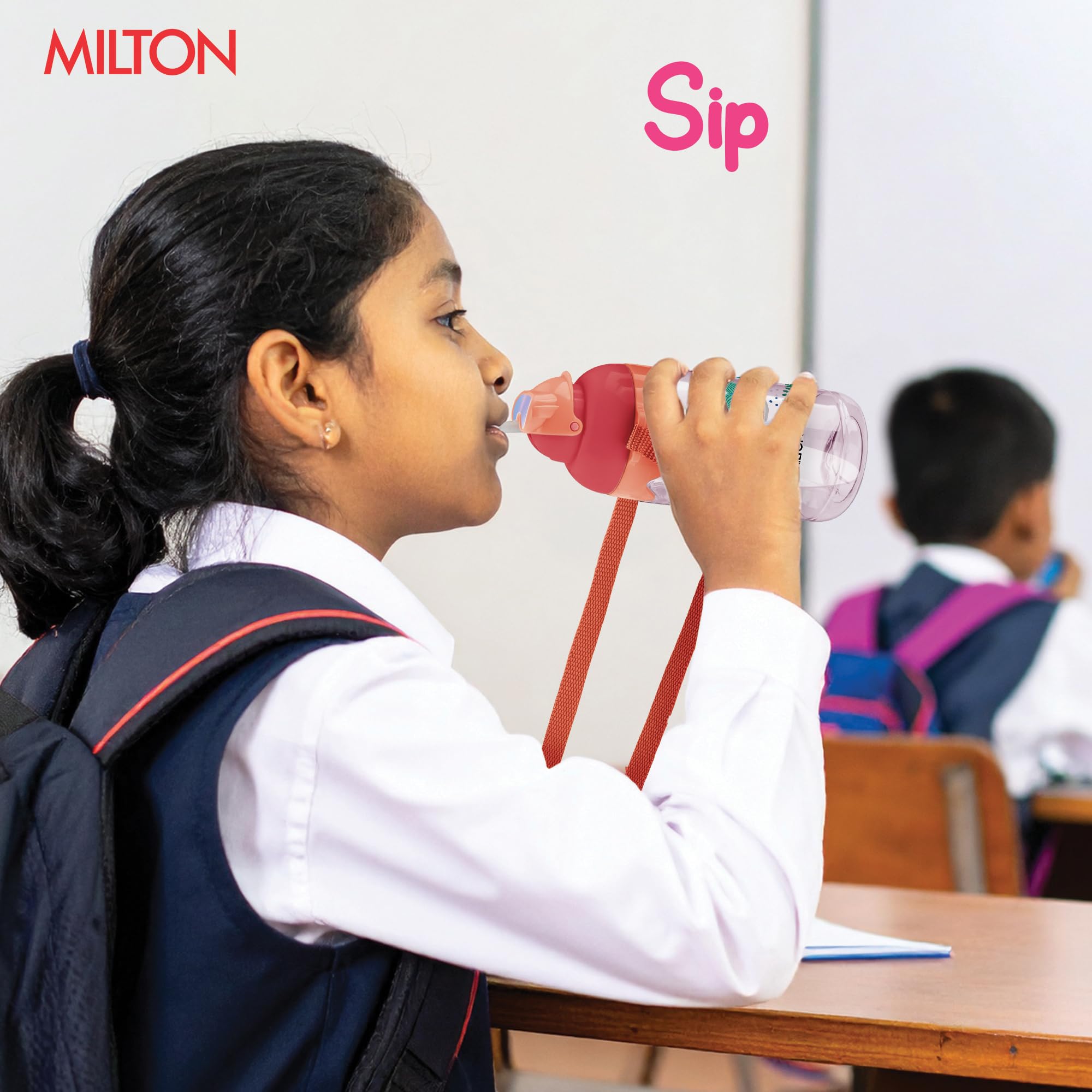 MILTON Sage 650 Sipper PET Water Bottle for School Kids | Food Grade & BPA Free | Leak Proof & Durable | Easy to Carry Loop | Ideal for Home, School & Office Use, 605 ml, Peach 1
