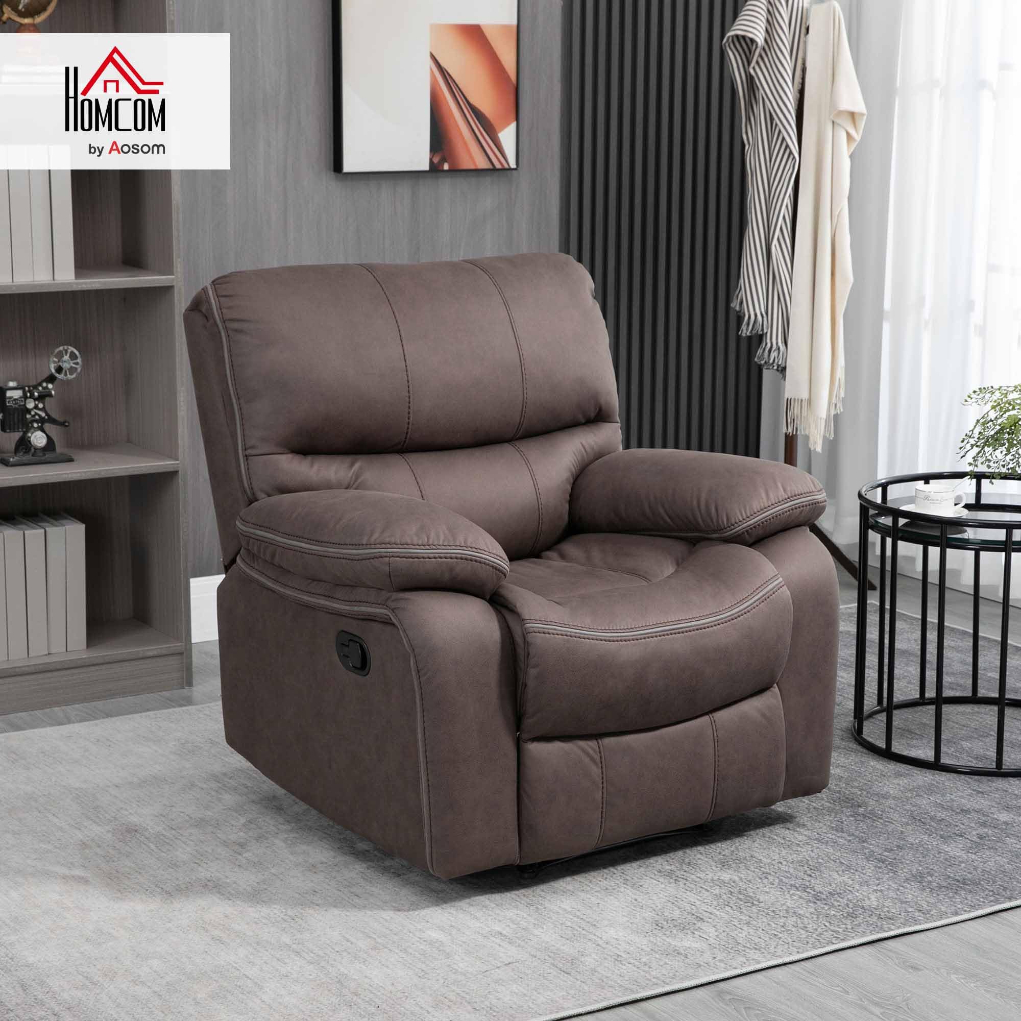 HOMCOM Poltrona Relax con Poggiapiedi, Poltrona Reclinabile Manuale 135°, Rivestimento in Microfibra e Imbottitura Extra, 97x90x96cm, Marrone