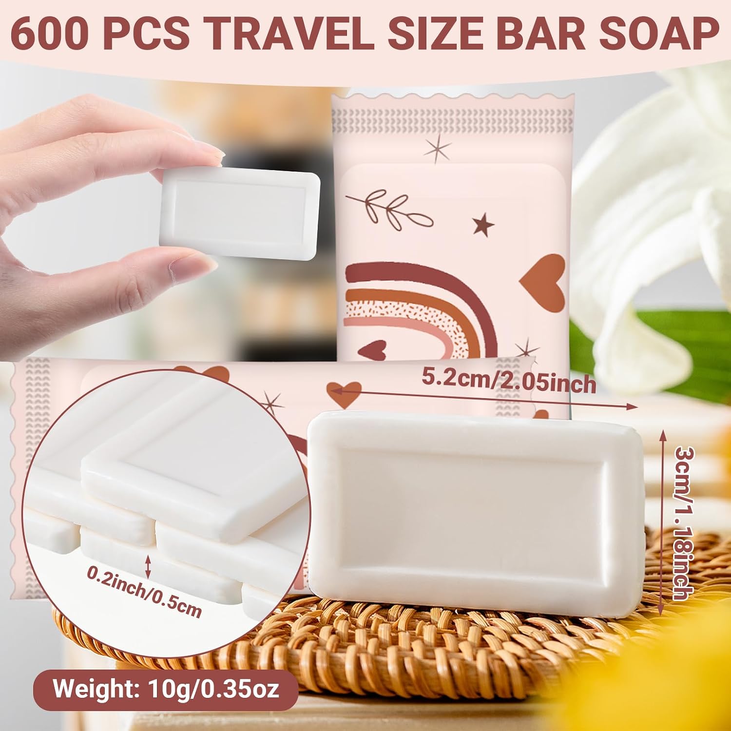 Kacctyen 200 Pcs 0.35 oz Mini Hotel Soap Bars Bulk Individually Wrapped Hand Soap Bars Travel Size Toiletries for Hospitality Guest Holiday (Rainbow)