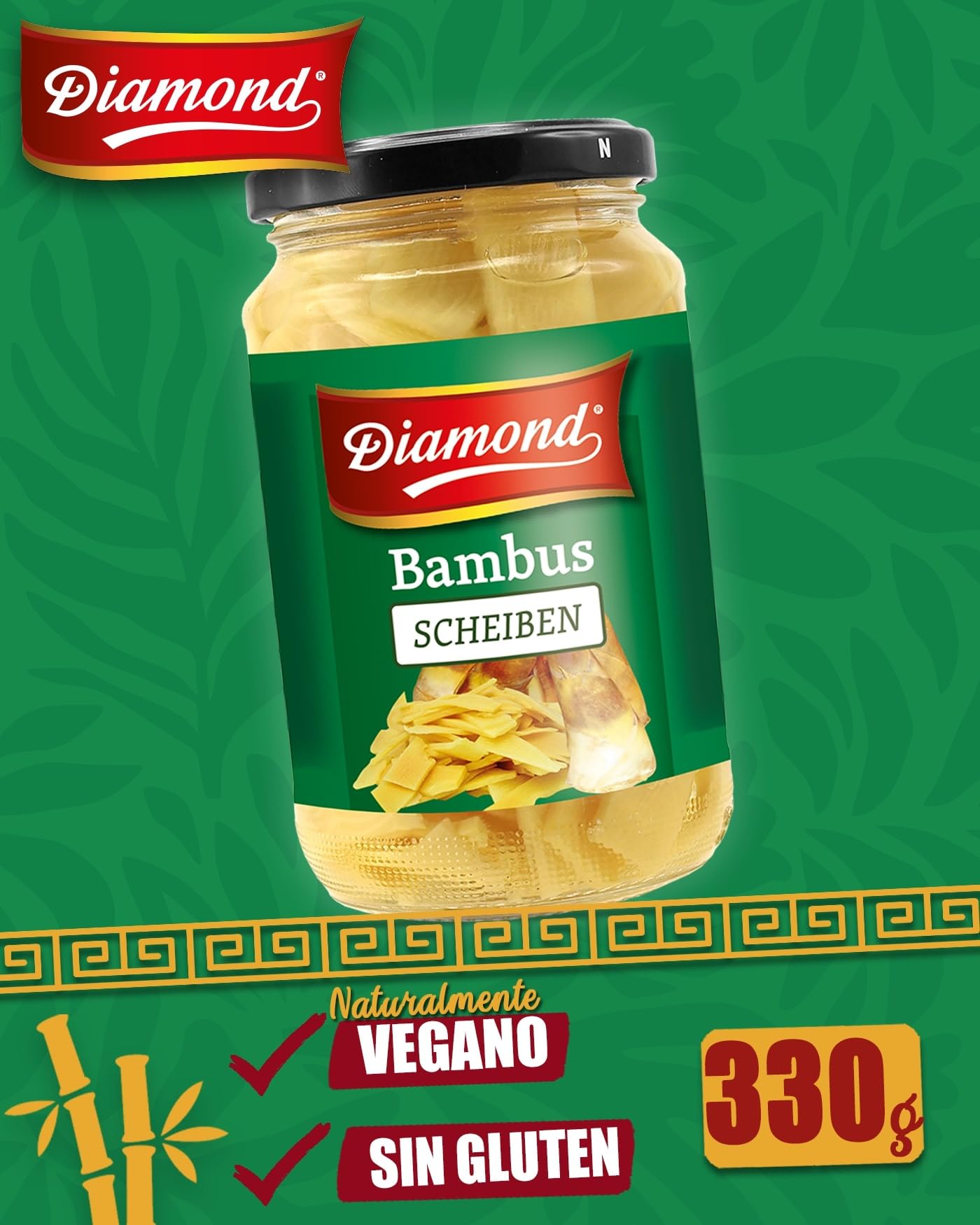 DIAMOND Rodajas de bambú, vegetal asiático en conserva, adecuado para platos wok, bajo en carbohidratos - 1 x 330 g (175 g Peso Neto Escurrido)