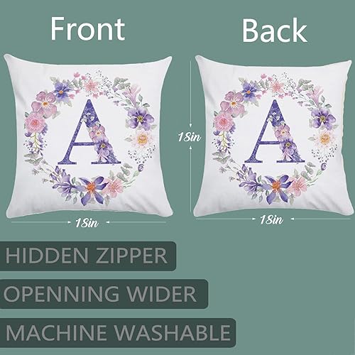 Miniatura 3 de Fundas de almohada con monograma de 18 x 18 pulgadas, almohadas decorativas con iniciales florales para el hogar, casa de campo, apellido, funda de