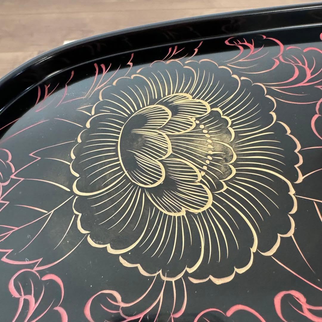 Amazon | 輪島塗 御盆 沈朱沈金牡丹 七村漆器店 | ノーブランド品