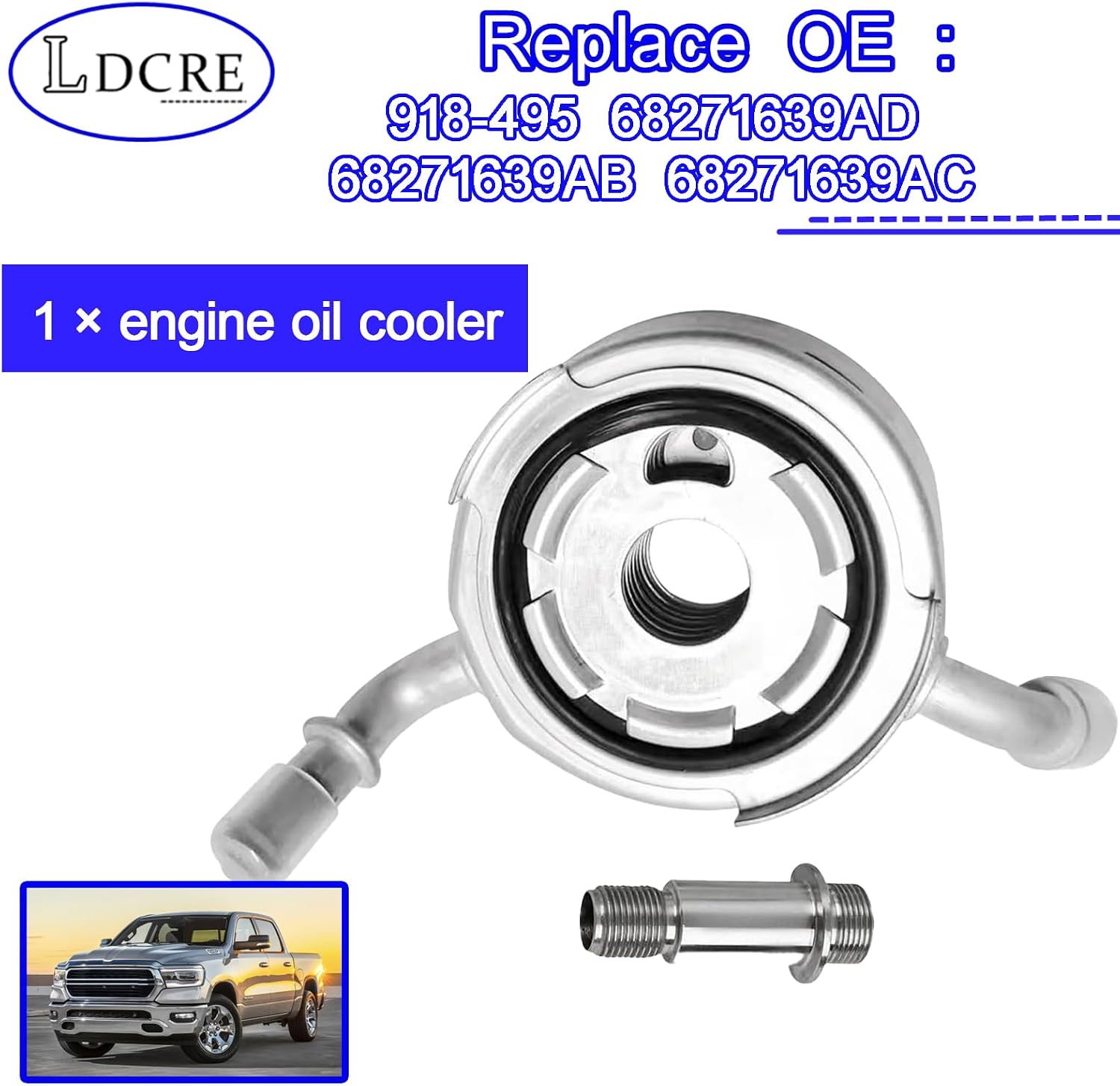 Engine Oil Cooler Compatible with 2019–2024 Ram 1500, Replaces 918-495, 68271639AD, 68271639AB, 68271639AC