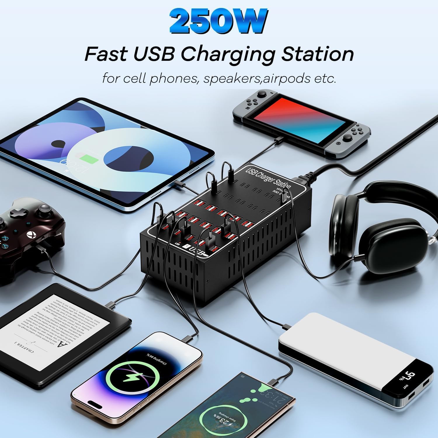Charging Station for Multiple Devices, Vantacent89 Multiple Charger Station with Multiple Fast Charging 50 Ports