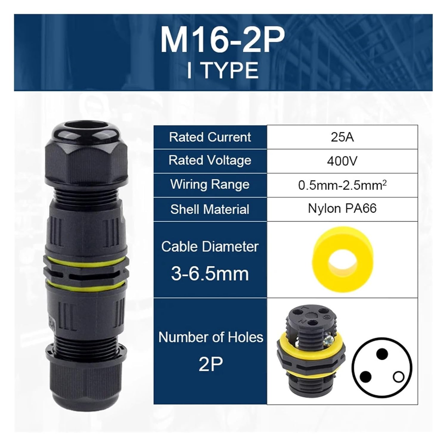 4PCS IP68 Outdoor Waterproof Rainproof Wire Cable M16 Quick Coupling 2/3 Core Connector Screw Crimping Connection Terminal Block(M16-2P(5-8mm))