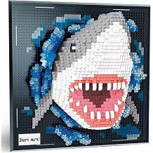 3D Shark Animal Wall Art Micro Mini Building Blocks Set for Adults, No Compatible with Lego, Unique Table Display & Home Wall Decor, Creative Toy Gift for Chritsmas Birthday 2166 PCS