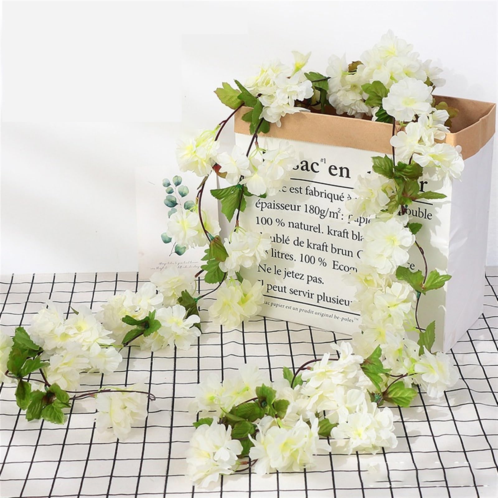 MNUvxzaewf Pink Sakura Garland Cherry Blossoms Vines Garden Arch Decor Wedding Party Home Decoration(2.3m white)