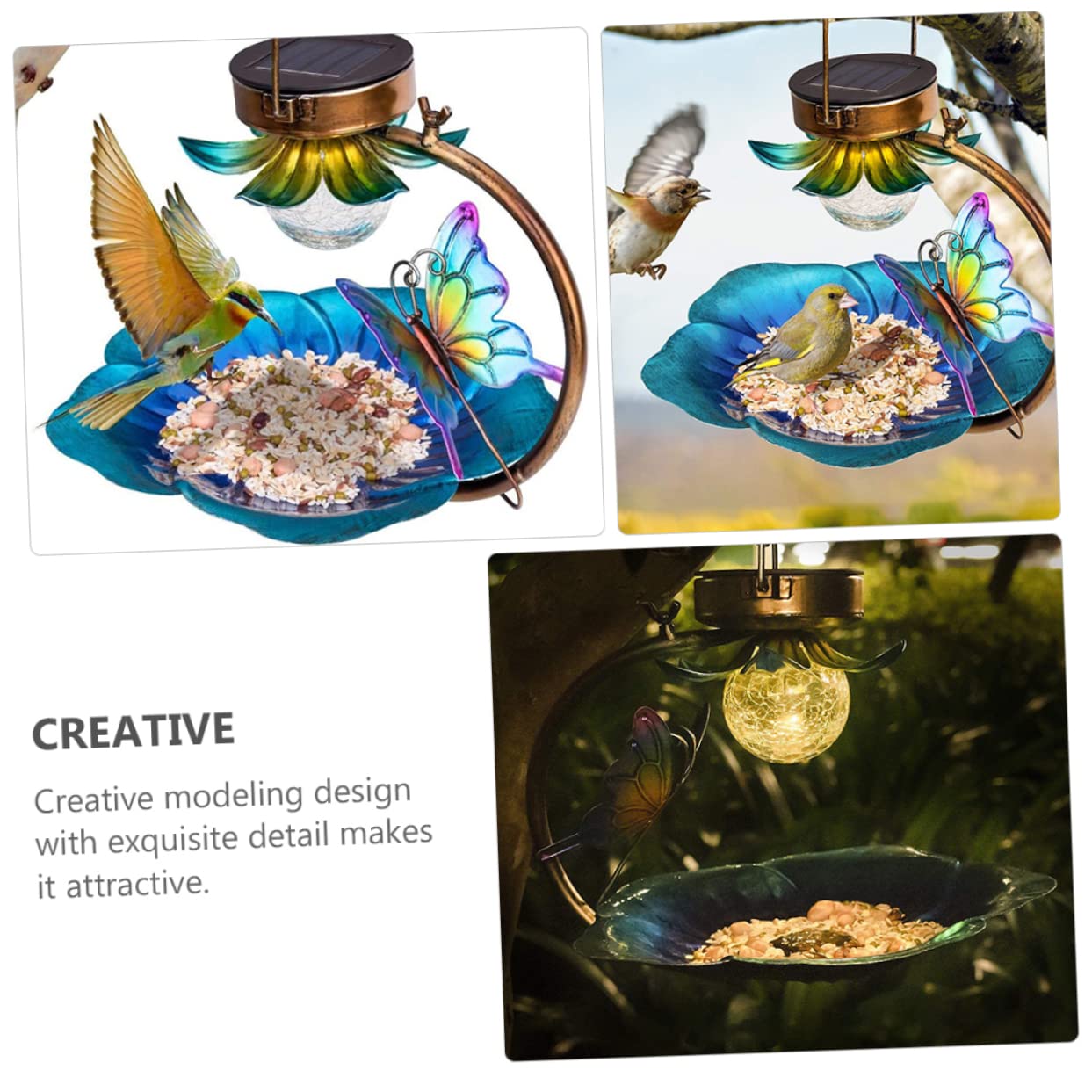 BESPORTBLE Hanging Bird Feeder z Lampą Solarną Kreatywny Ozdobny Karmnik Do Ogrodu z Wbudowanym Oświetleniem Wiele Zastosowań Jako Narzędzie Do Karmienia Ptaków
