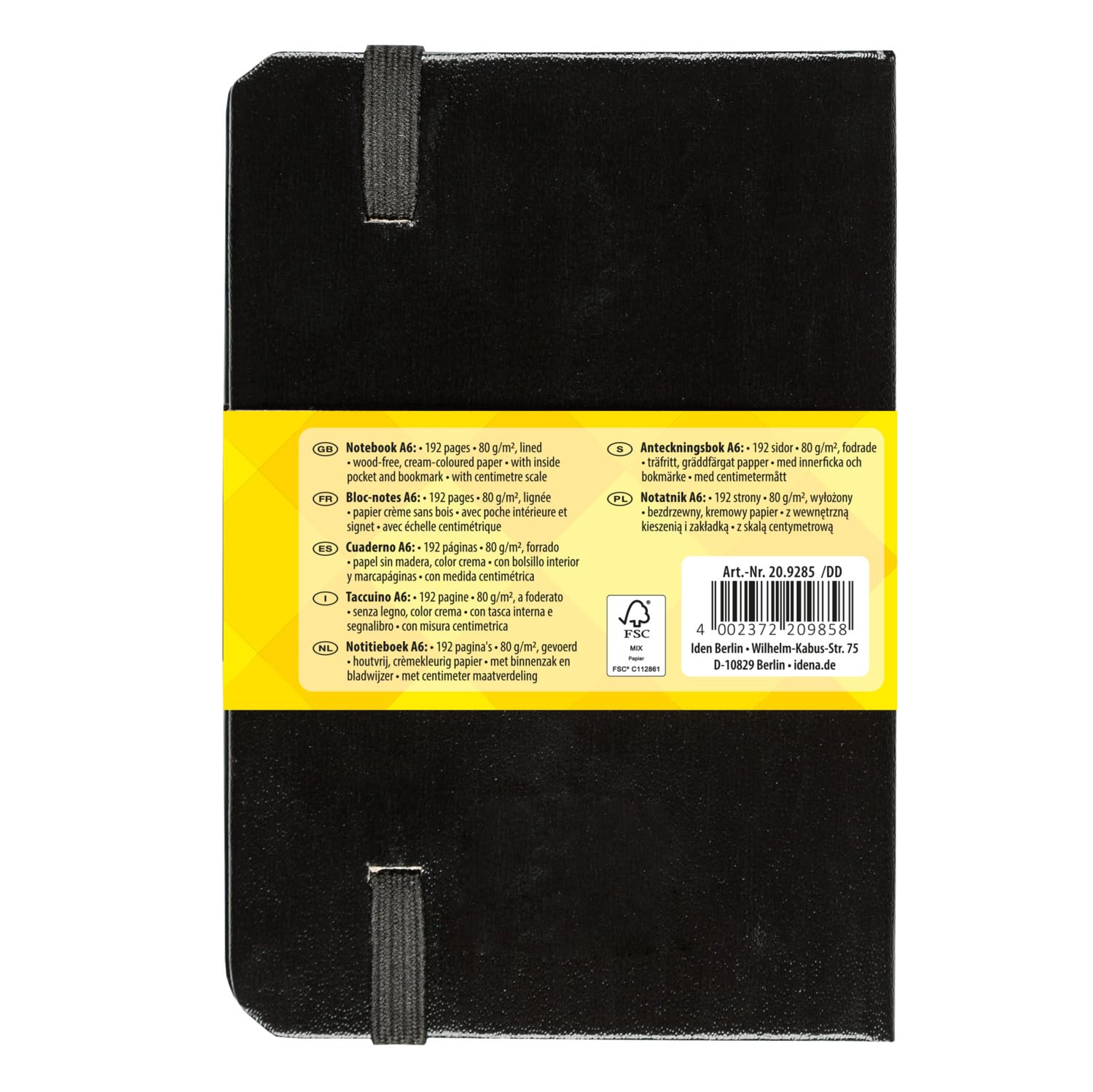 Quaderno Idena A6 Righe - Copertina Rigida Nera, 192 Pagine Carta Crema 80g/m², Con Elastico - Foto 8