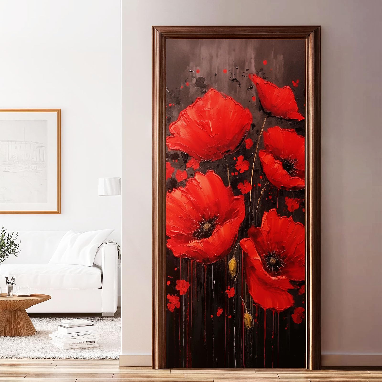 Vintage Blumen Türaufkleber, Abstrakt Blütenblätter Graffiti Wasserdichte Selbstklebende Tapeten Wandbilder 2 Stück, Dunkelgrau Pvc Abnehmbare Türsticker Dekoration für Schlafzimmer Schrank, 95x215 cm