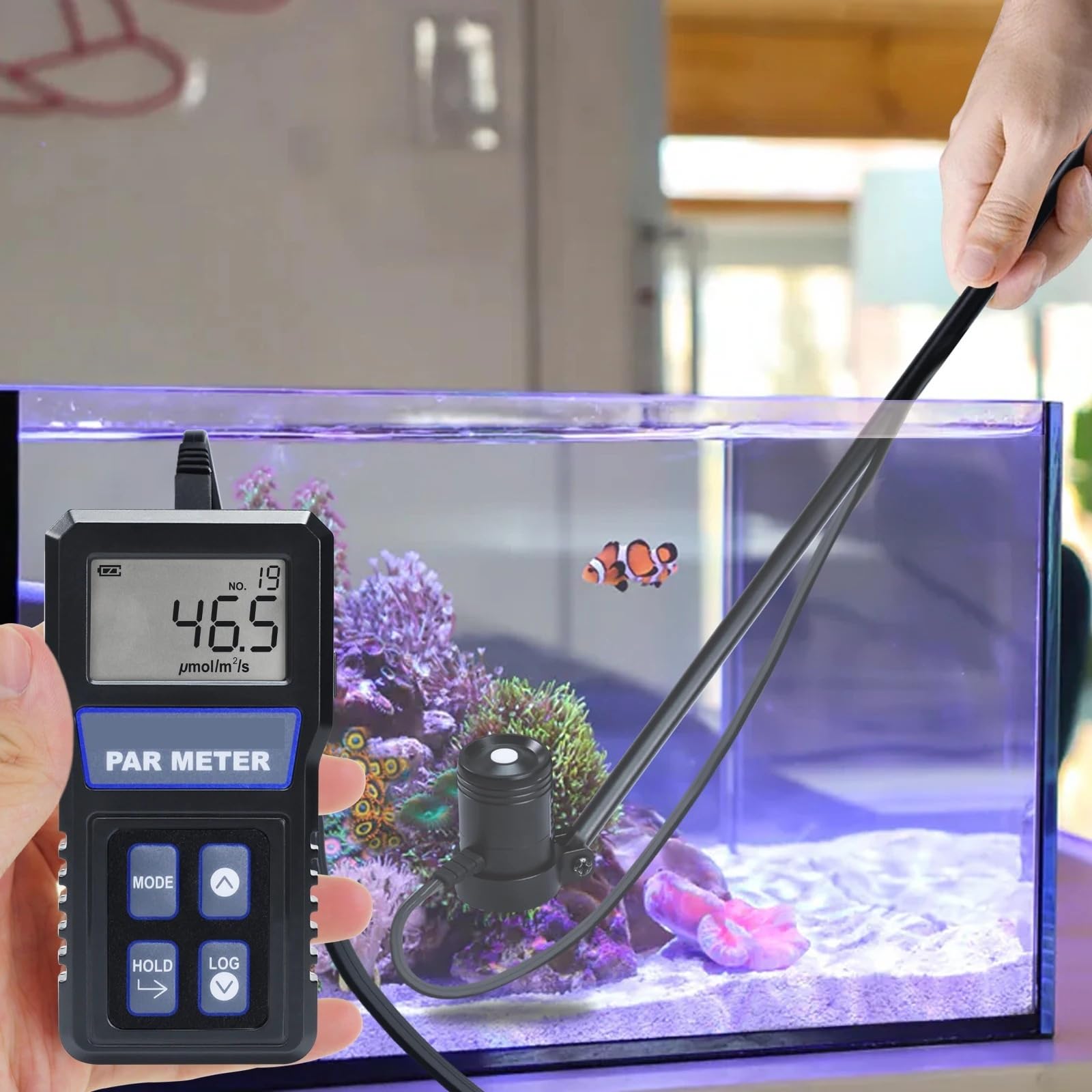 Medidor de luz, Medidor PAR arrecife acuario actividad fotosintética Sensor impermeable registrar datos medidor de luz espectro completo IP68
