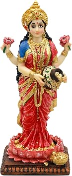 alikiki Standing Lakshmi Idol Statue - 8.3H Hindu Goddess Laxmi MATA India Diwali Pooja Item Home Office Temple Mandir Shrine Altar Puja Spiritual Decor Ideal Diwali Gifts for Indian Friend Relative