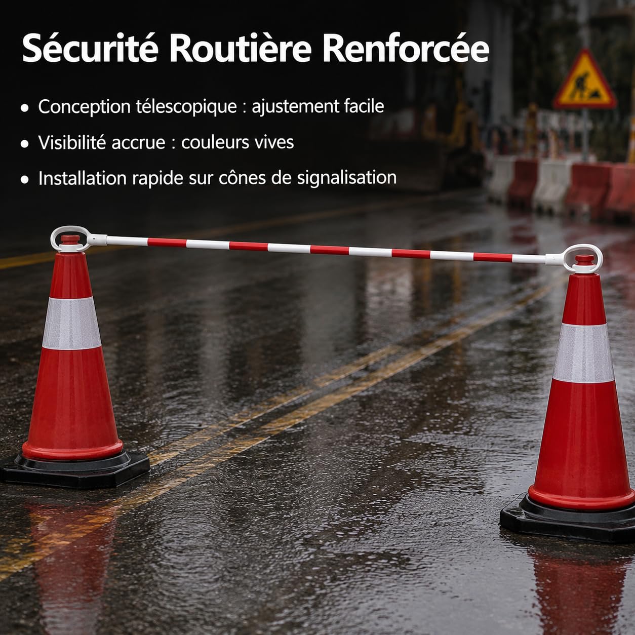 Marker Sport pour Événements, Cône de Signalisation Rouge & White, Cône Routier pour Chantier, Délimitation de Parcours, Barre de Connexion télescopiqu