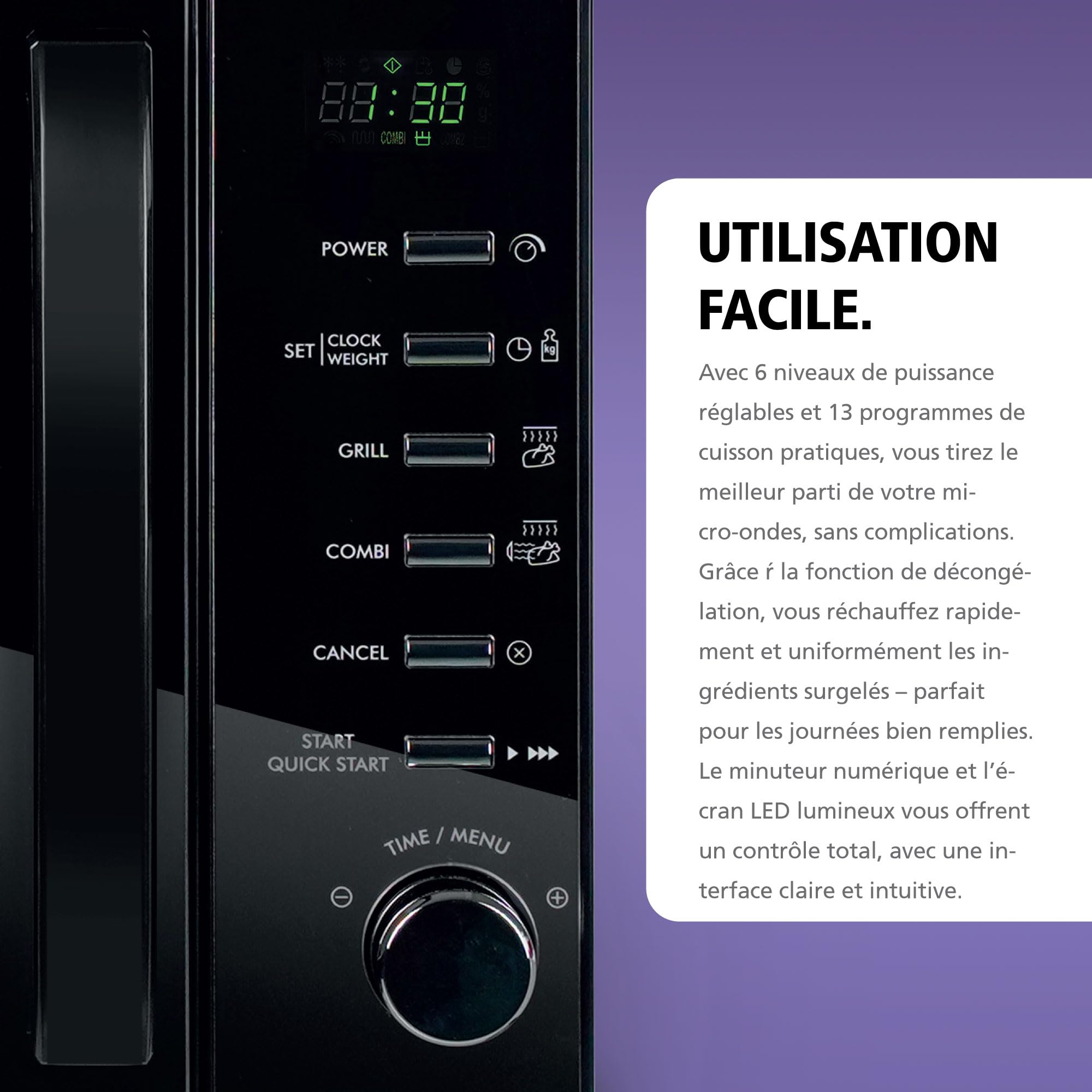 Micro-ondes Brabantia avec Fonction Gril, 20 Litres, Pose Libre, 13 Programmes Automatiques, 6 Niveaux de Puissance, Minuterie Numérique, Grande Capacité, 700W, Noir, BBEK1145DG