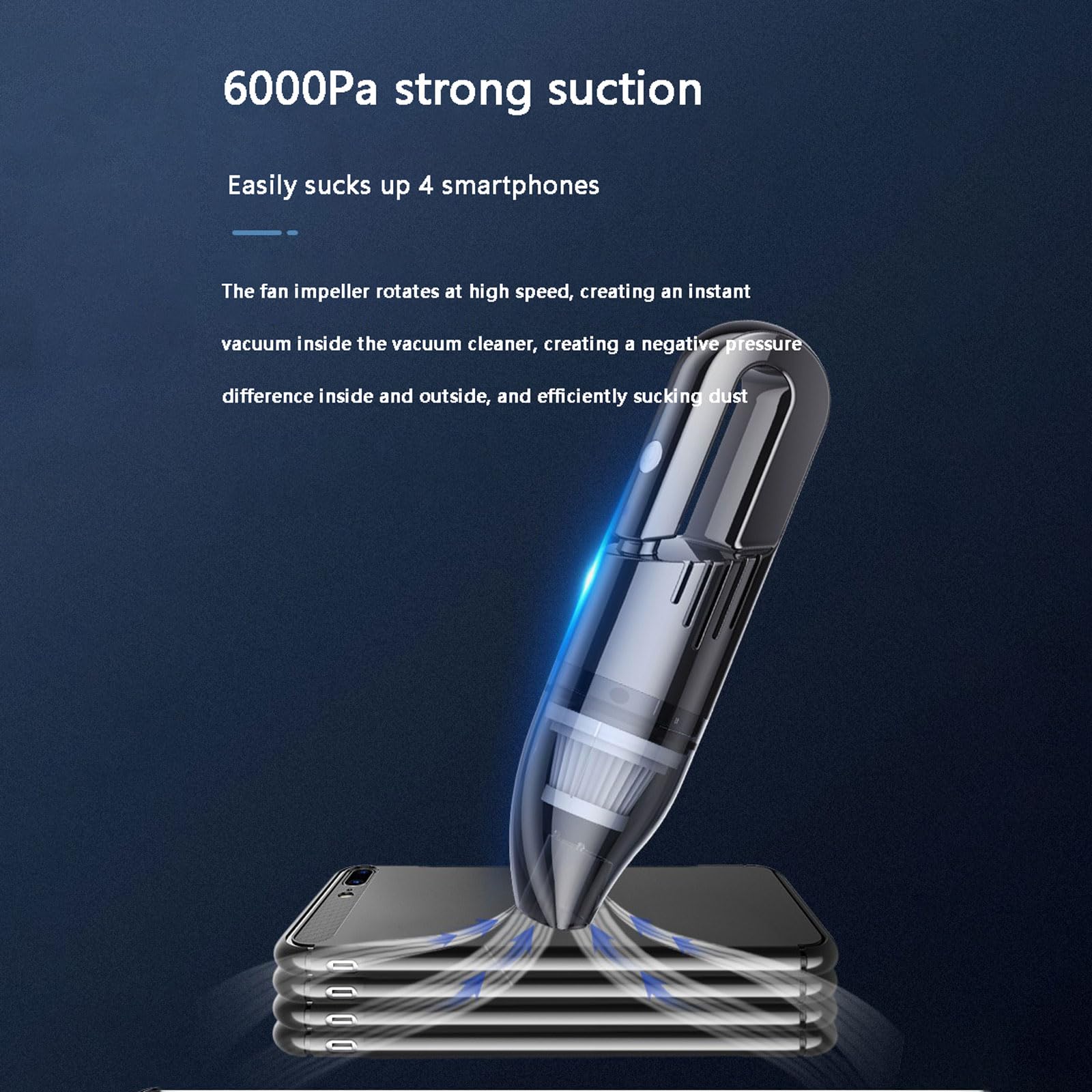 aspirapolvere per auto, Aspirapolvere portatile for auto USB da 6000pa con autonomia di 30