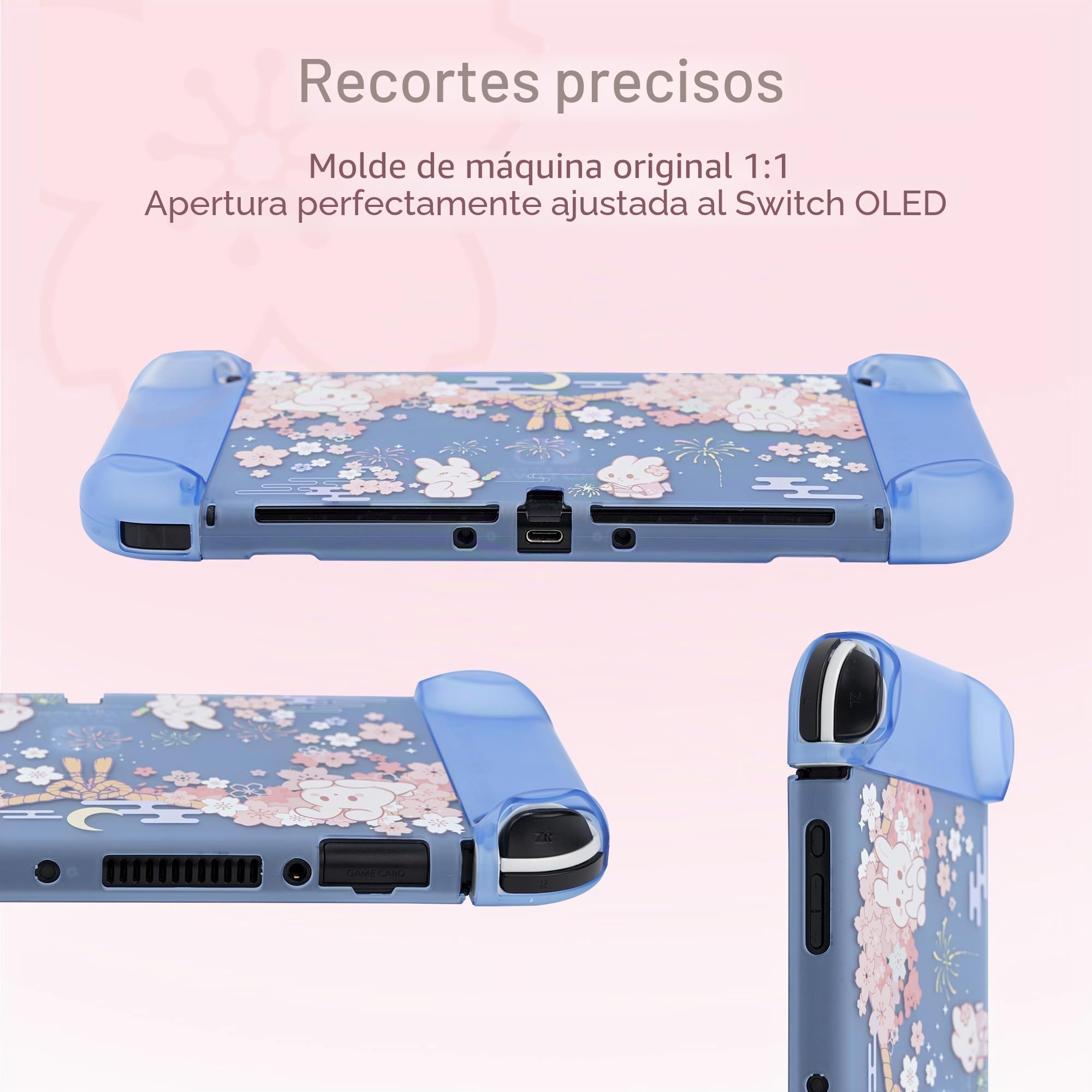 GeekShare Funda protectora rígida de policarbonato para Switch OLED modelo Cute Bunny Slim Cover Case compatible con Nintendo Switch OLED - Conejo Sakura morado