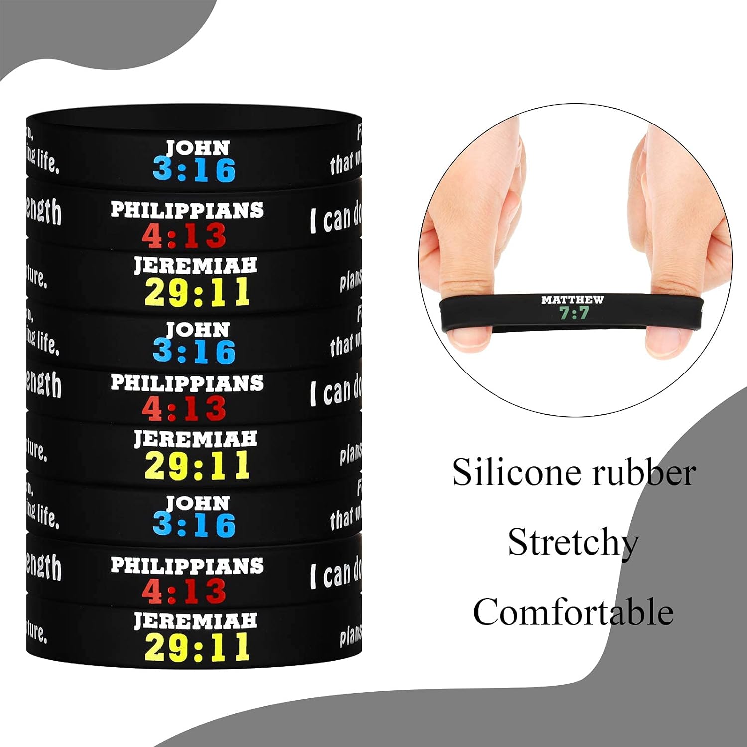 48 Pieces Bible Verse Bracelets Christian Scripture Bracelets Bulk Rubber Religious Silicone Bible Verses Wristbands Faith Hope Belief Inspirational Wristbands - Image 3