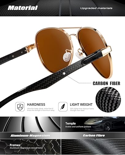 Miniatura 5 de HENGOSEN Aviator Sunglasses with Carbon Fiber Temple for Men Women, Polarized Pilot Sunglasses Metal Frame with UV Protection
