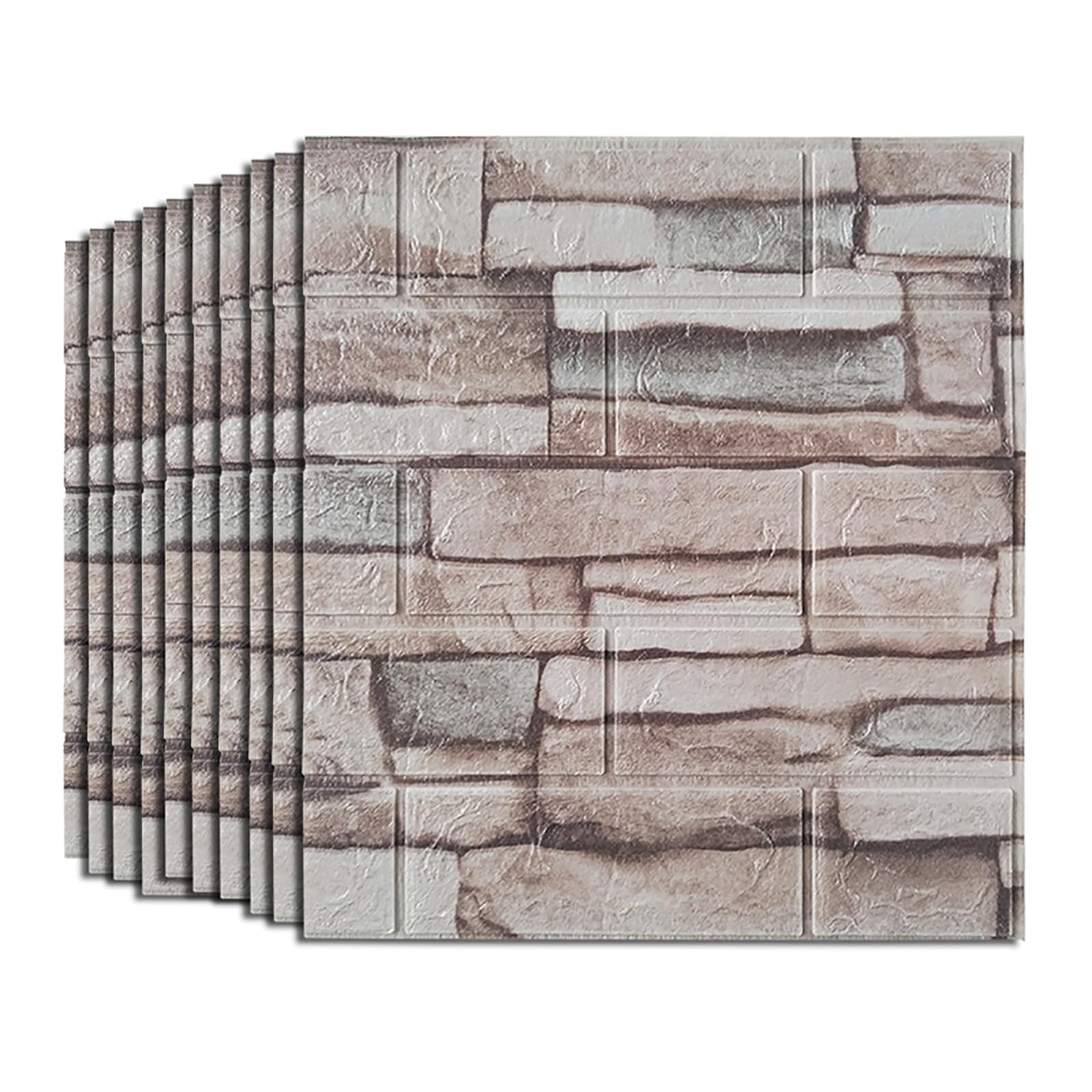 Tarwanear 50PCS Roman Grey Brick Wallpaper 38×35cm 3D Wall Panels Brick Pattern Self Adhesive Wall Tiles Masonry Effect Waterproof Wall Stickers for Bedroom Living Room Kitchen — image 1
