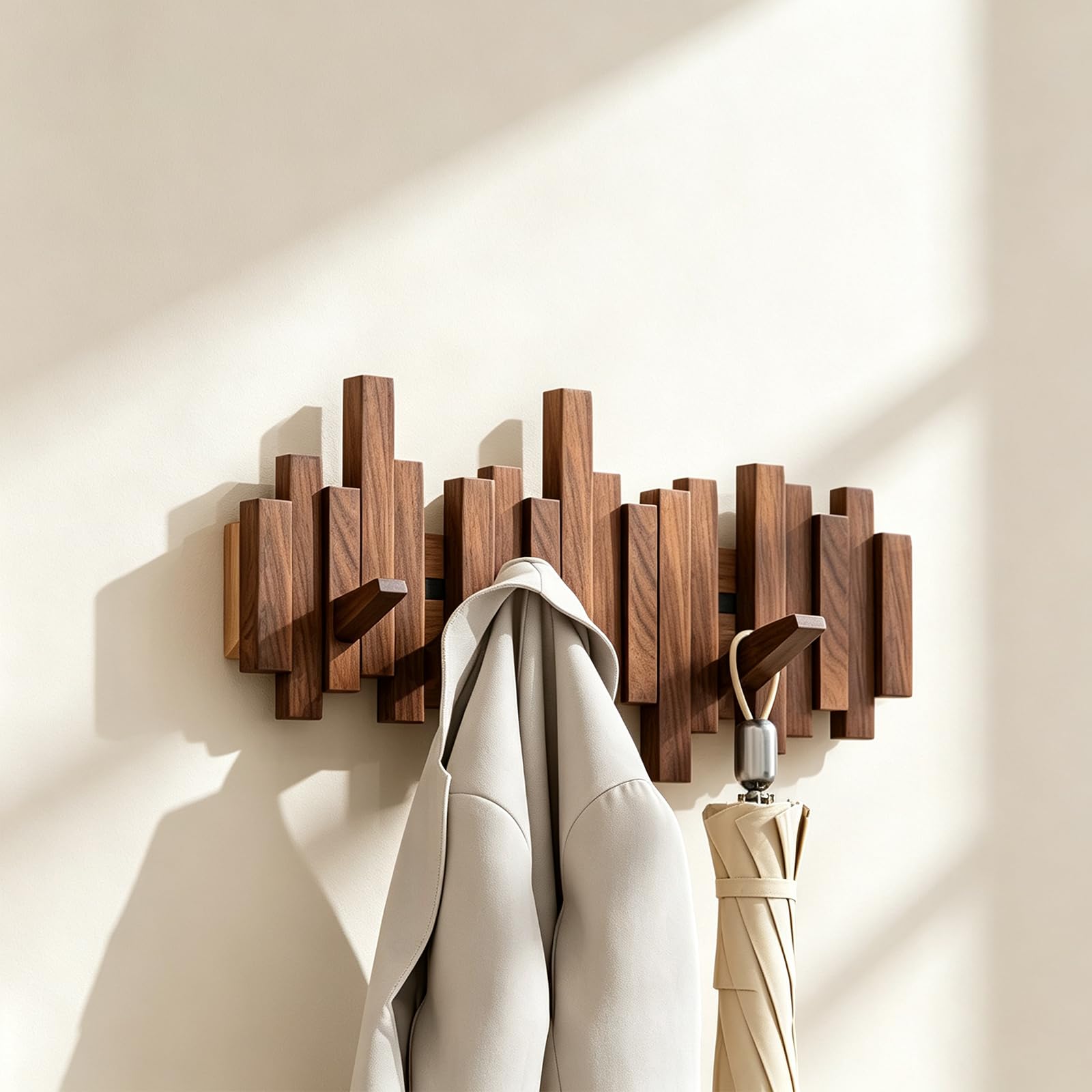Perchero de madera llaves piano para abrigos y salón de estilo moderno
