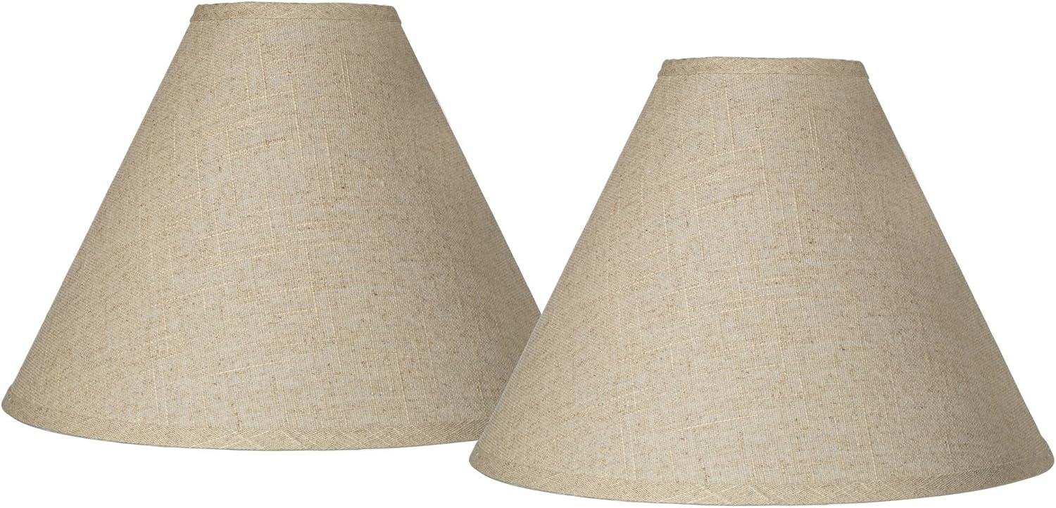 Set of 2 Beige Burlap Empire Lamp Shades with Polished Brass Finish