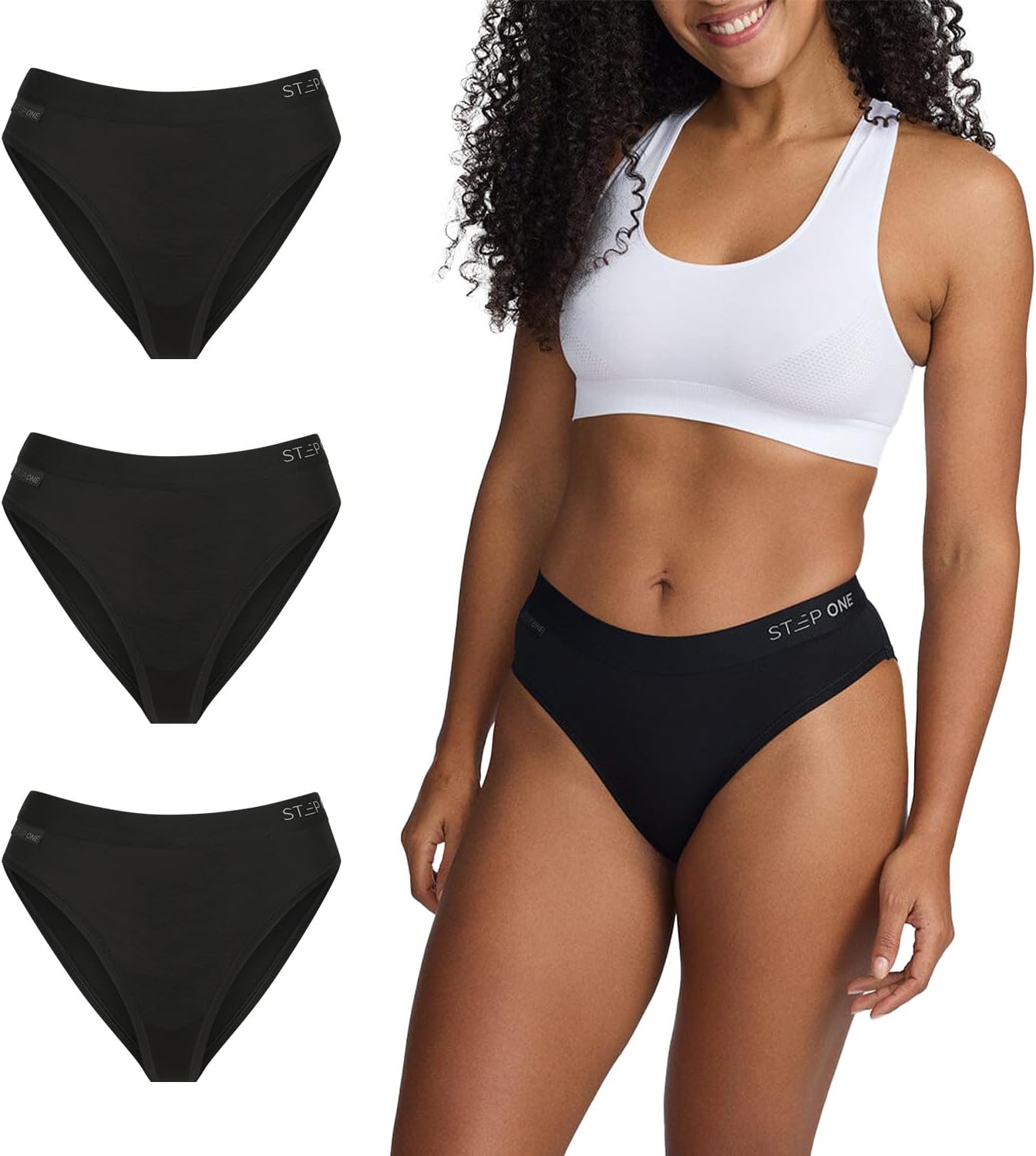 STEP ONE Bikini Brief Womens Underwear, 3-Pack, Viscose from Bamboo, Sensitive Skin, Moisture-Wicking, Anti-Chafing Bikini