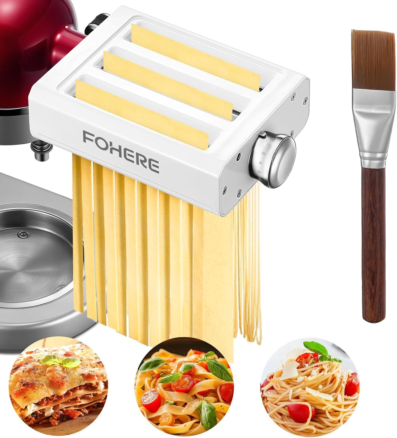 3 in 1 Pasta Maker Attachment for KitchenAid Stand Mixer, Includes Pasta Sheet Roller, Spaghetti Cutter, Fettuccine Cutter, 7 Gears Adjustable Pasta Maker Accessories Pasta Roller & Cutter Set