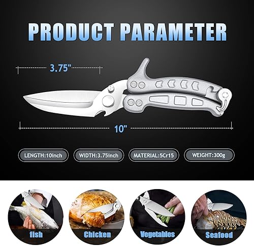 Vista 10 de DRAGON RIOT Tijeras de aves de corral resistentes, tijeras de cocina imprescindibles para cortar pollo y carne, aptas para lavavajillas e Borgoña