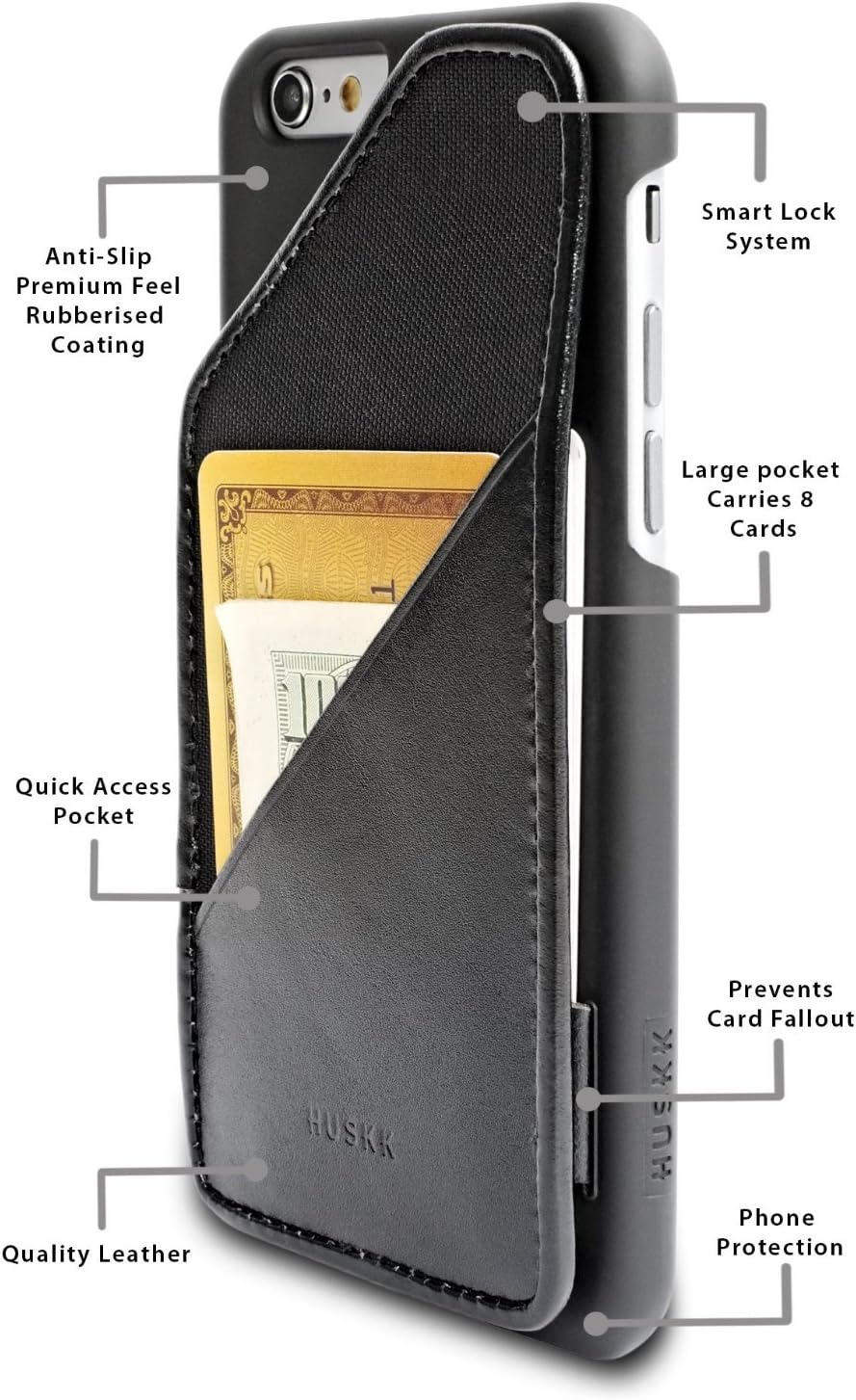 HUSKK [iPhone 6 and 6S] Wallet Case - Slim Card Holder for Up to 8 Cards and Cash - Quickdraw Black [QDPH6BN]