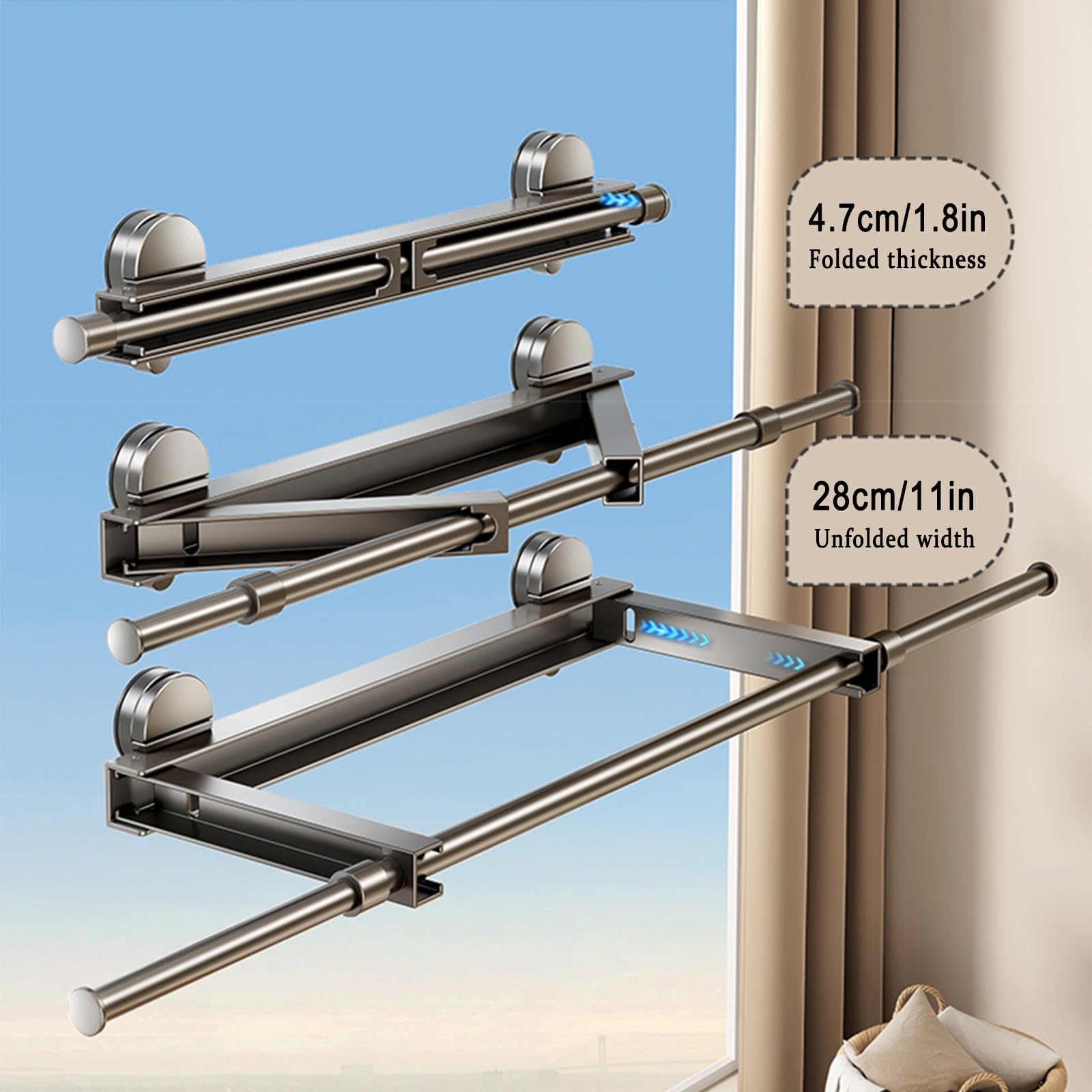 Wäscheständer Wandmontage, Wäscheständer Wandmontage Mit Saugnapf, Platzsparend, Nicht Leicht Zu Fallen, Schnelles Wäschetrocknen, Für Badezimmer, Balkon, Schlafzimmer, Faltbarer Wand-Wäscheständer(Wh