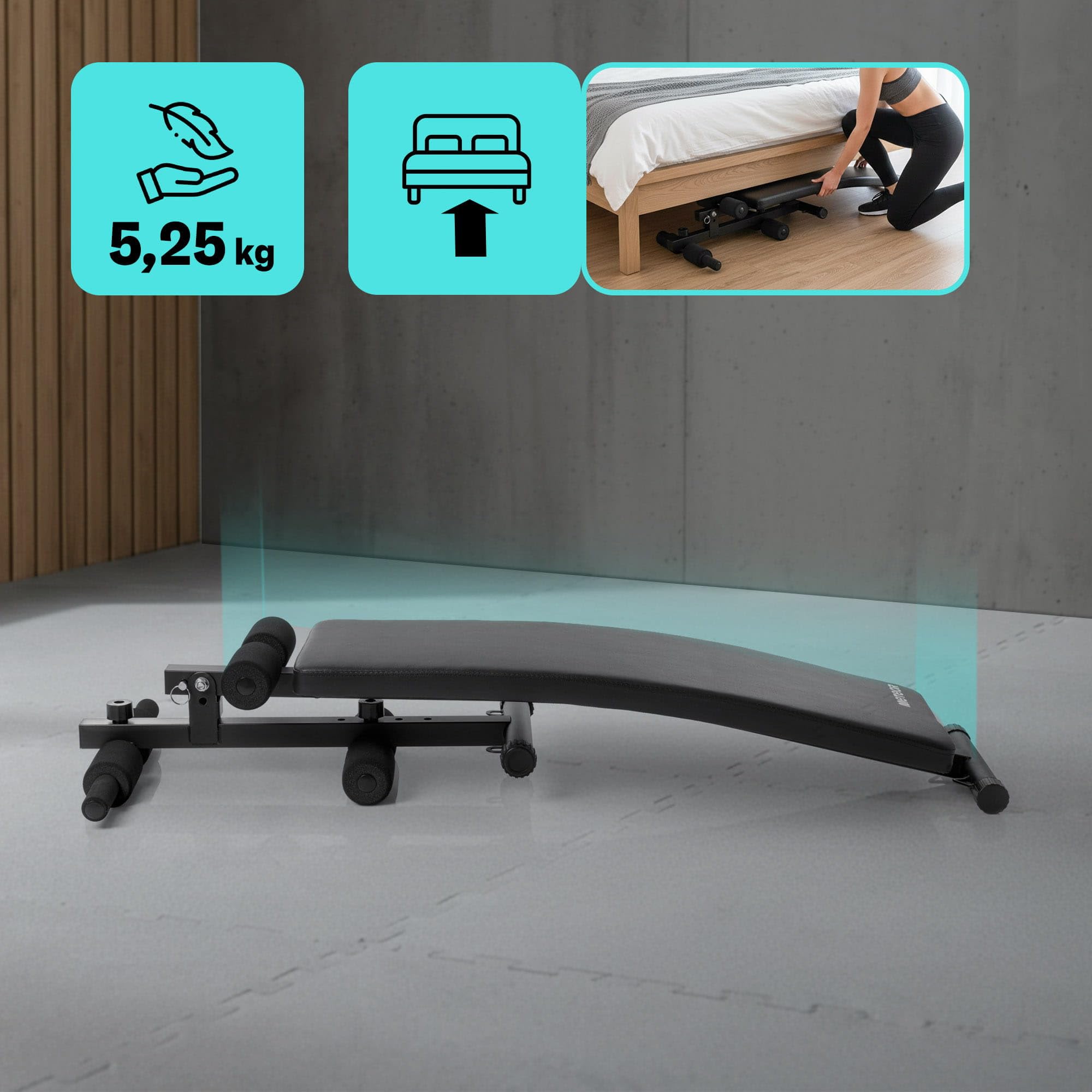 meteor Sit Up Bank klappbar Bauchtrainer Schrägbank Fitnessbank für Zuhause verstellbar platzsparend ideal für kleine Wohnungen Trainingsbank negativ Beinfixierung