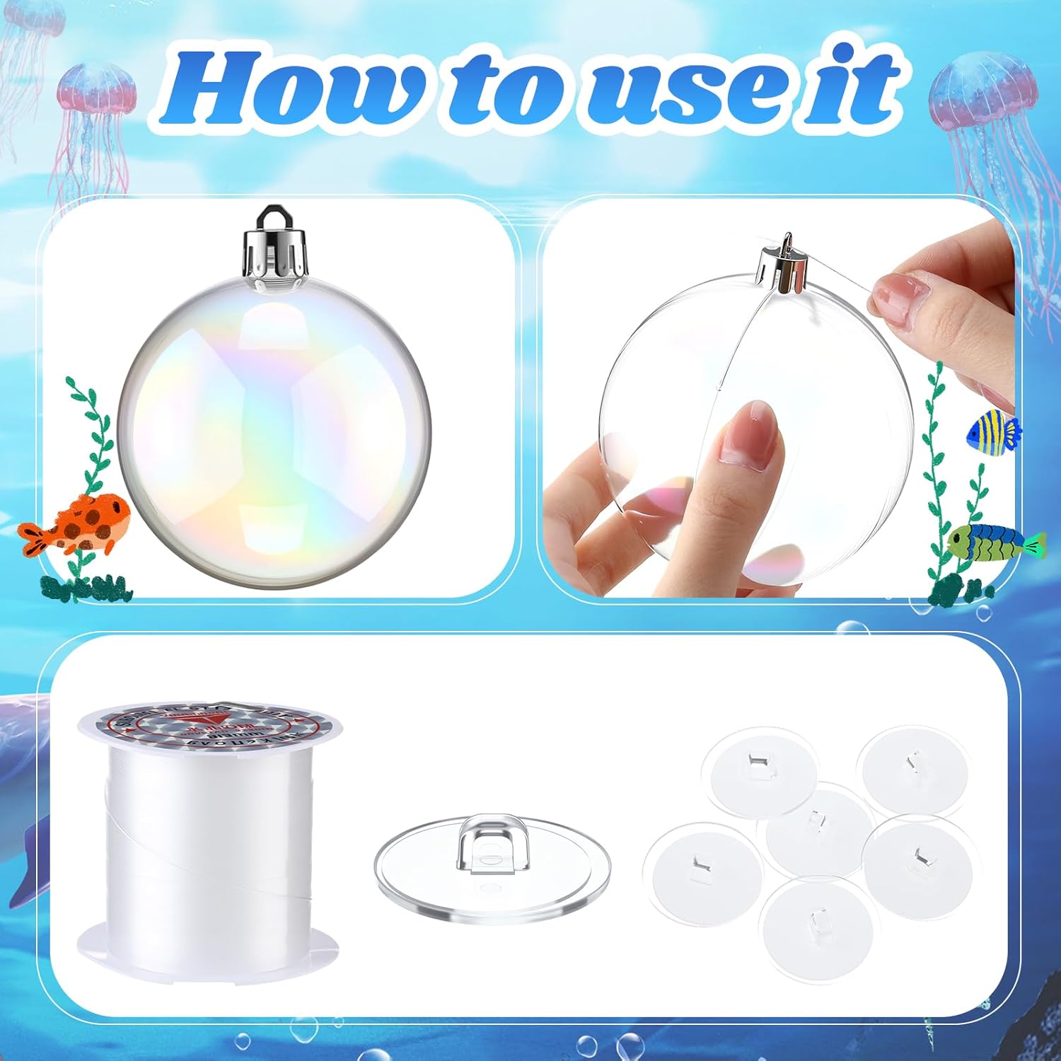 30 Pcs Transparent 3D Bubble Party Decorations Clear Plastic Ornament Balls 5 Sizes Mermaid Ocean Bubble Garland Hanging DIY Ceiling Wall Decor for Birthday Baby Shower Wedding